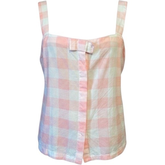 Kate Spade Women’s Wide Strap Smock Button Down Pink White Gingham Bow …