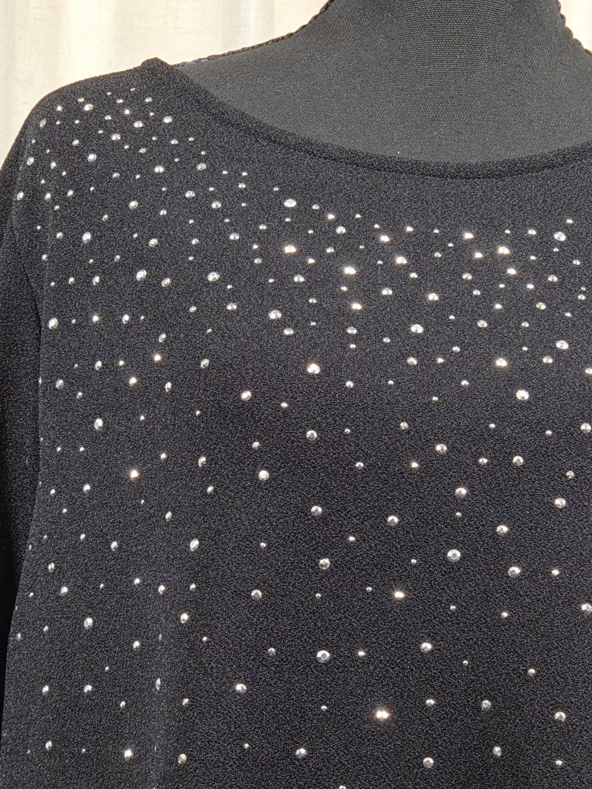Chico’s Sz 3 XL 16-18 Top Sweater NWT Black Crystal Waterfall 3/4 Sleeve Sparkle