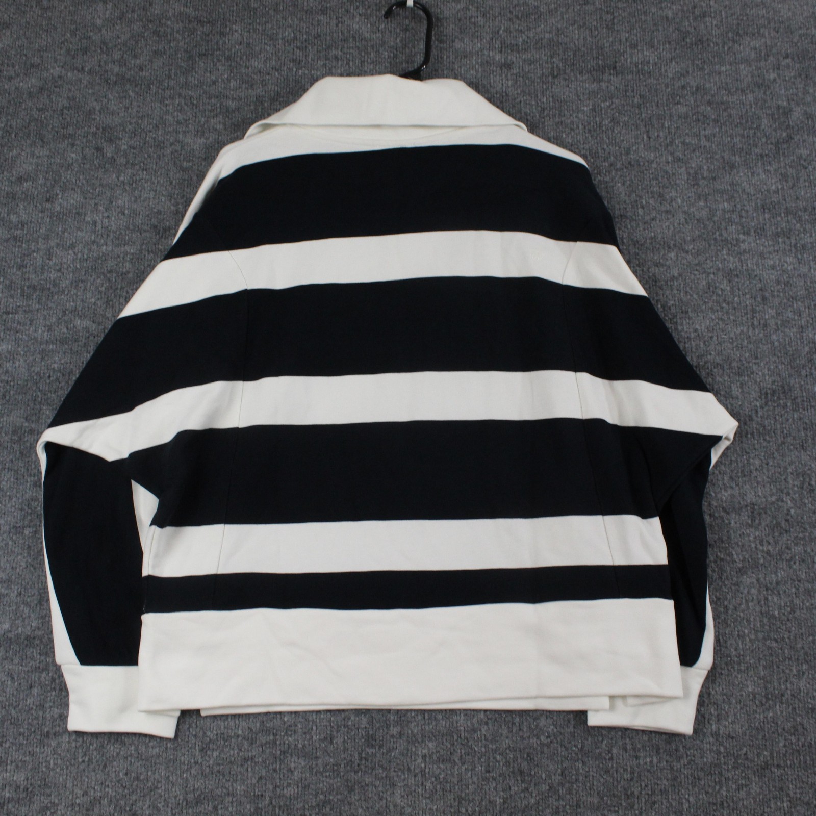 Aday Sweater Medium Stripe Polo Jersey Black White Half Zip Casual Travel Comfy