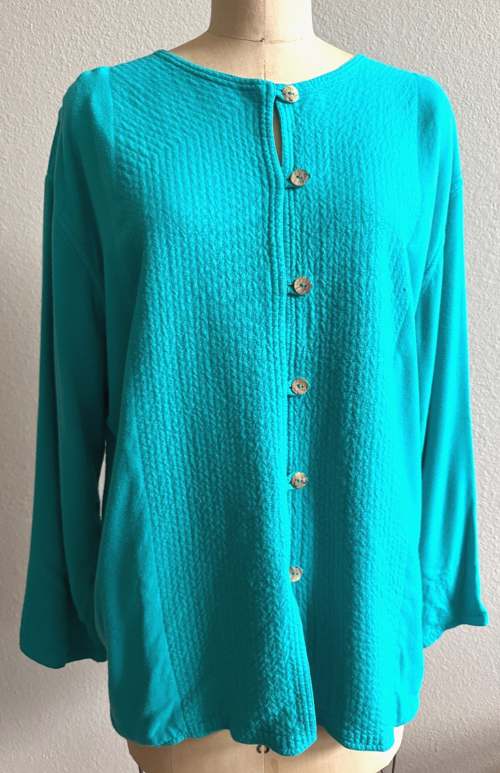Tienda Ho Teal Blue Shirt Top Cotton/rayon Aqua Marine Hand Woven EUC 2XL?