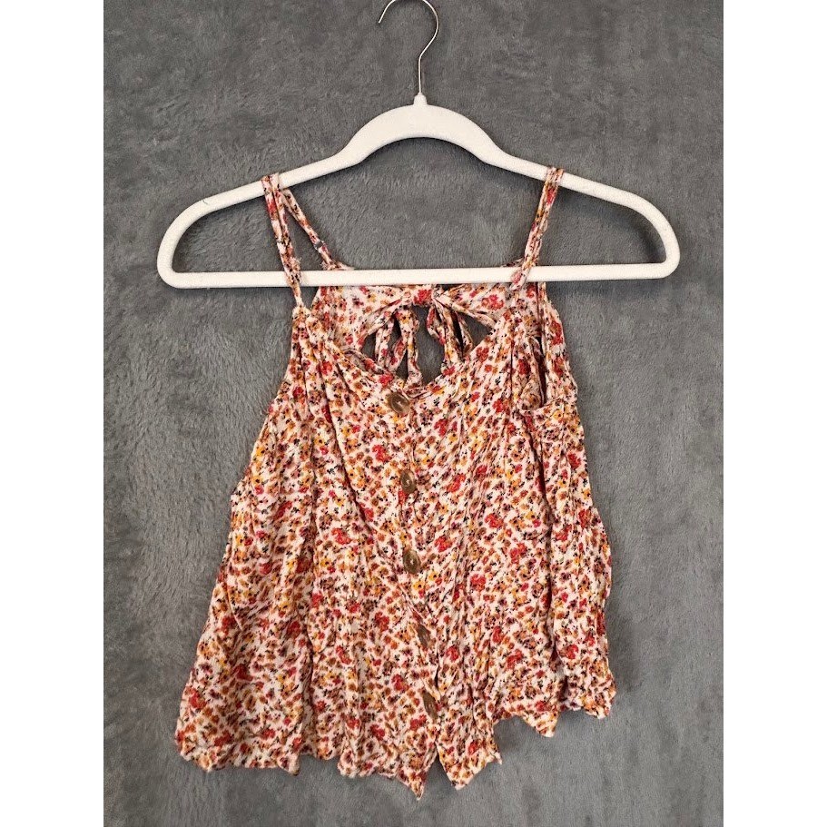 Daytrip Womens Floral Button Front Cami Top Orange Red Yellow Boho Size Large