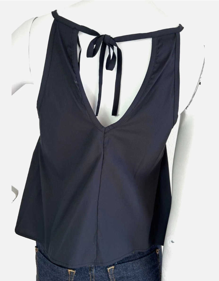 Carla G Top Crop A-Line Size Small Black Sleeveless Tie Back Cotton Italy NWT