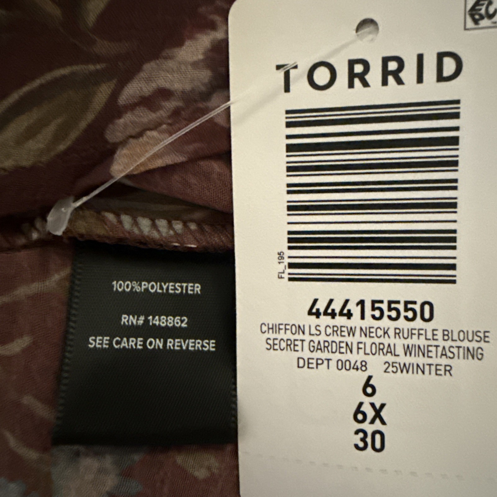 TORRID LONG SLEEVE BLOUSE RUFFLE CHIFFON TOP SHIRT 6 6X 6XL 30 NEW