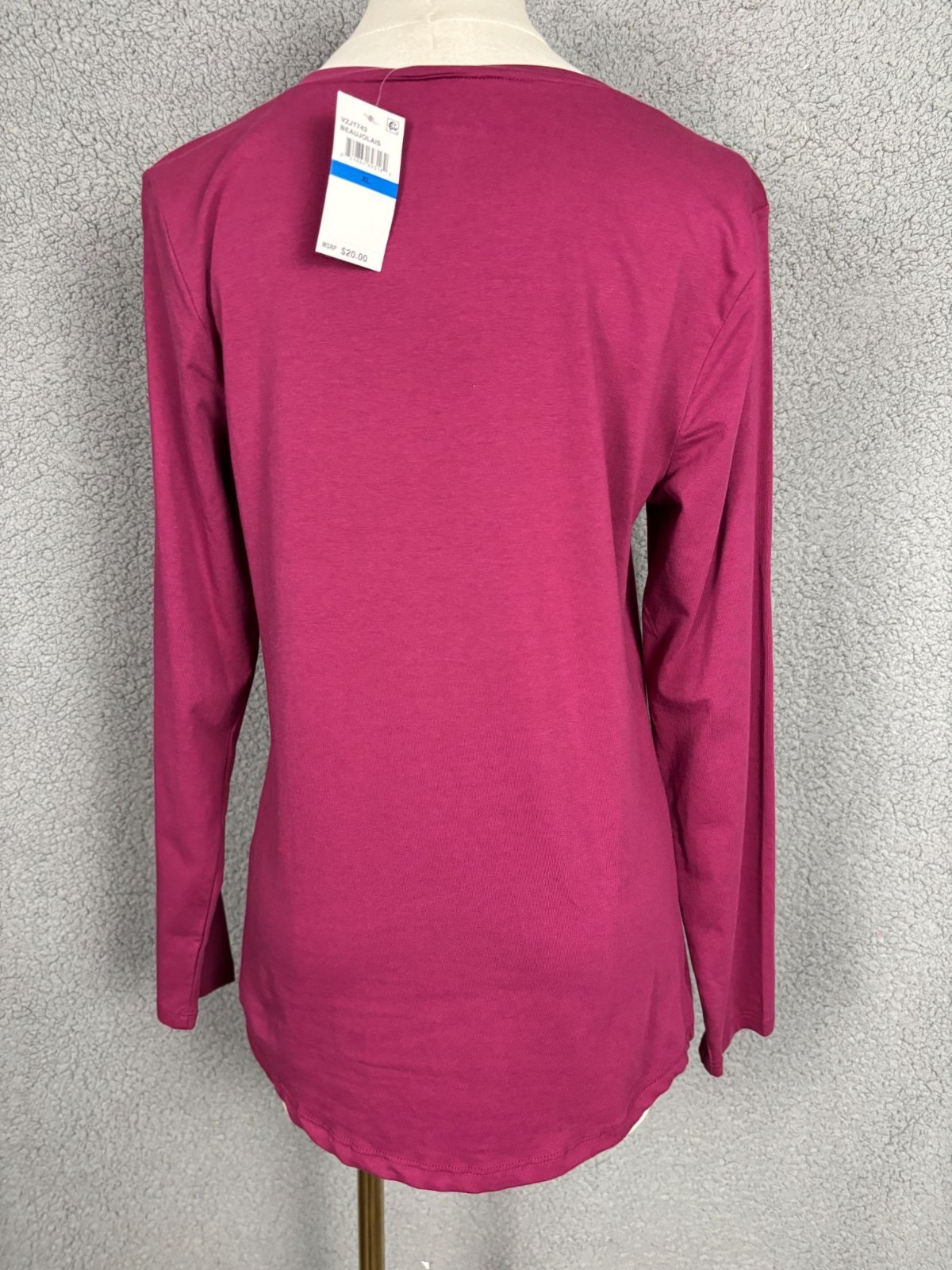 Aveto Juniors’ XL V-Neck Long Sleeve Top Beaujolais Stretchy Cotton Blend NWT’s