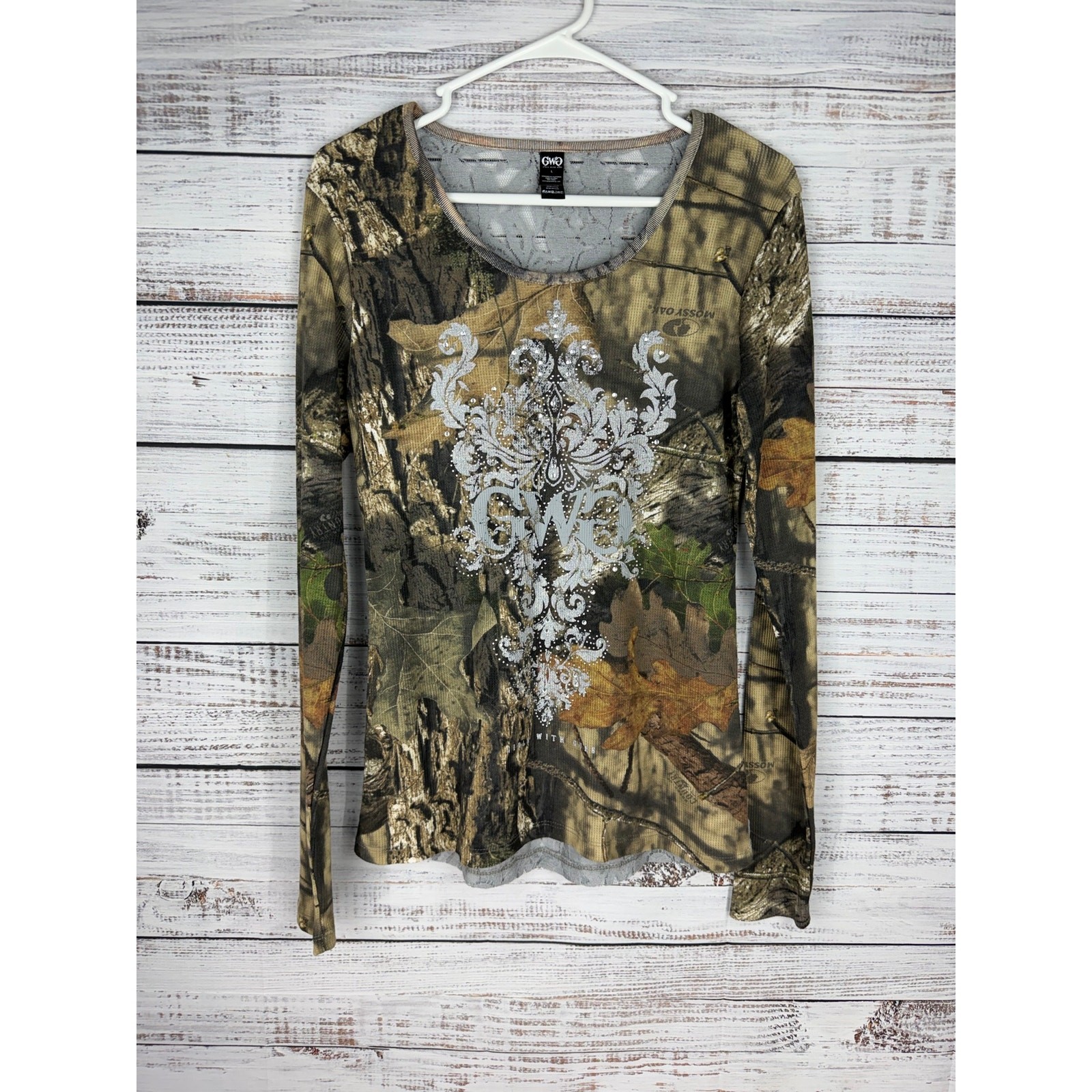 Girls with Guns Lace Top Mossy Oak Country New Large Embellished Long Sleeve Y2K