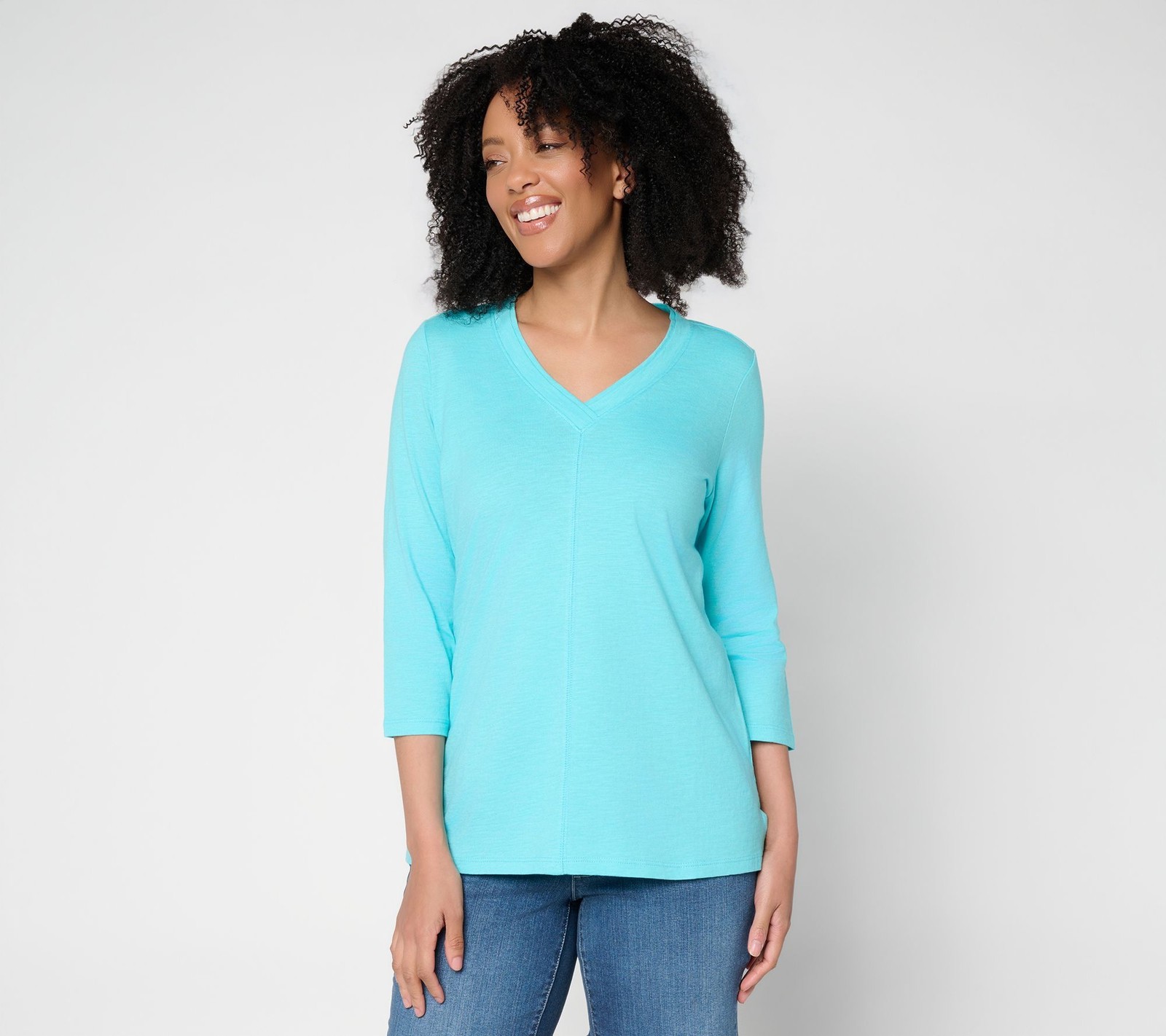 Gloria Vanderbilt Women’s Top Sz L TripleLuxe Linen V-Neck Sleeve Blue A683207
