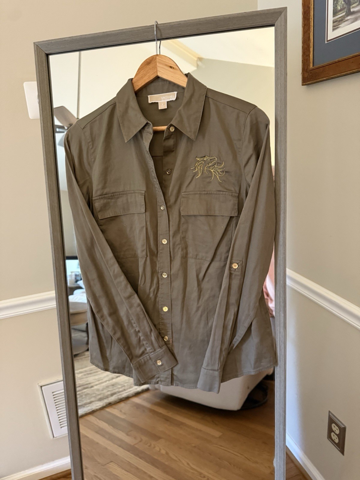 Kors Embroidered Button Down Shirt Brown Size 8