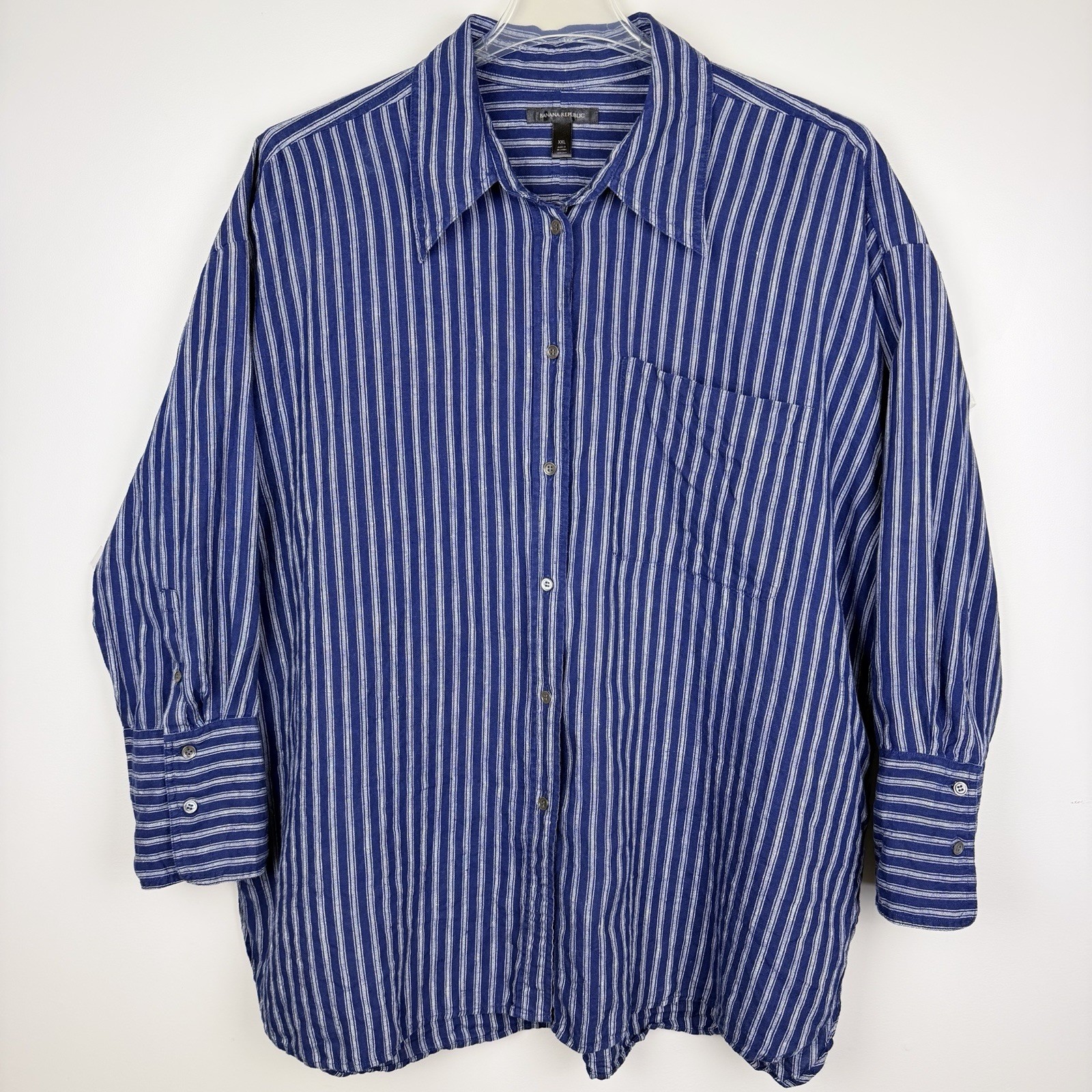 Banana Republic Oversized Linen Shirt Women’s XXL Navy Striped Beachy Coastal
