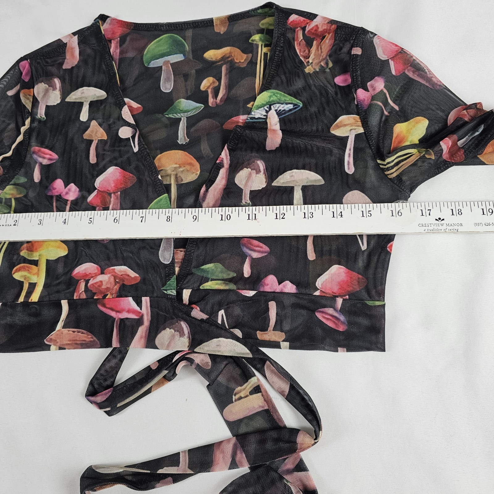 Romwe Sheer Black Mushroom Wrap Crop Top Size S