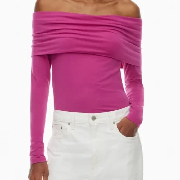 NEW Women Aritzia Babaton Streamline Off-Shoulder Long Sleeve Top Pink