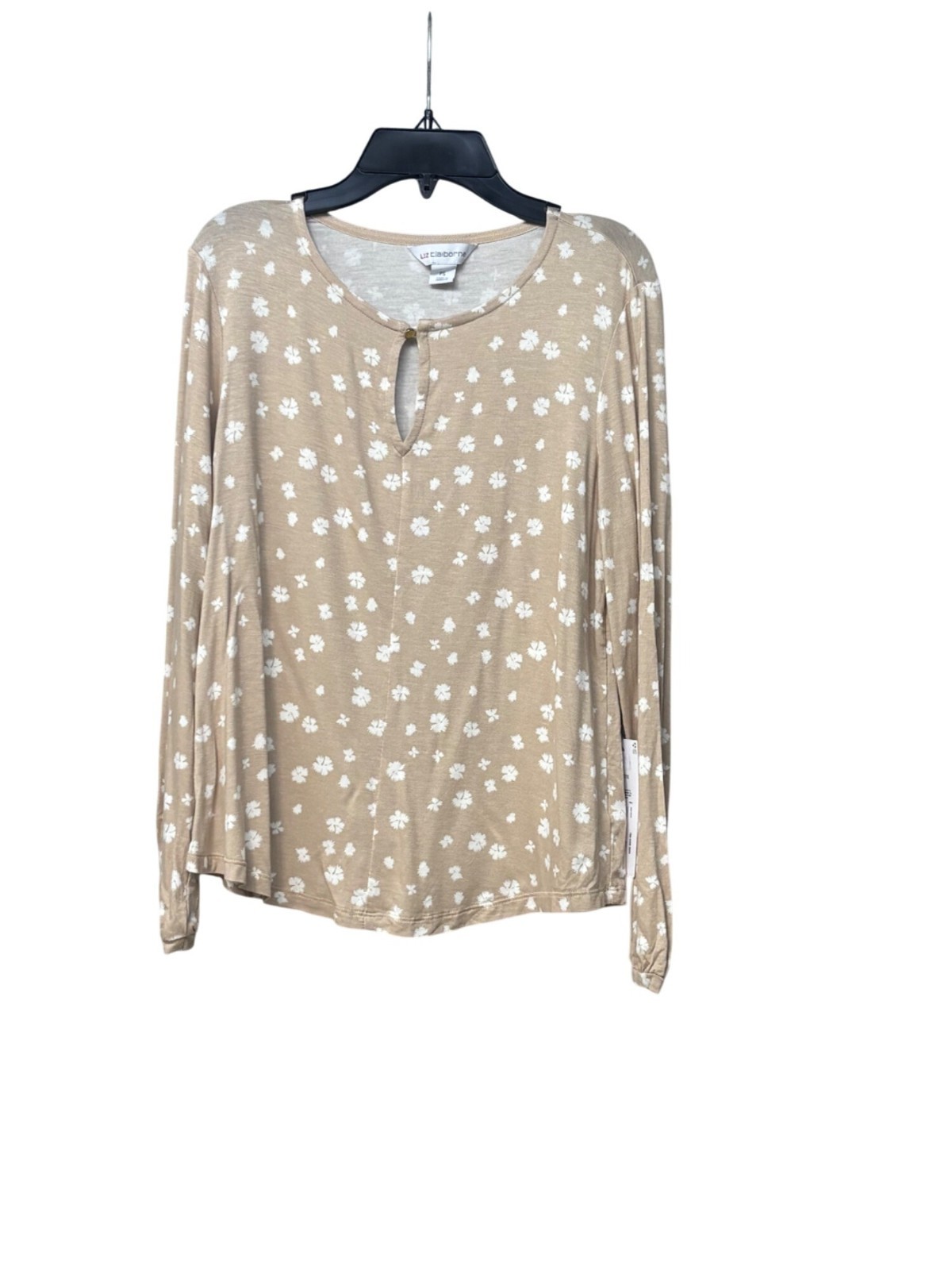 Liz Claiborne Petite Gathered Sleeve Cuffs, Rayon Top, Floral, PS