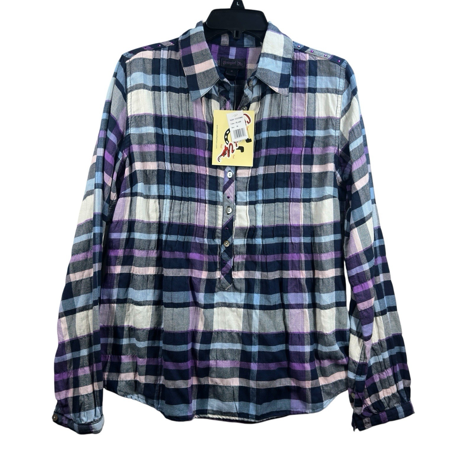 Cowgirl Up Purple Plaid Tunic Shirt Women’s M Western NEW