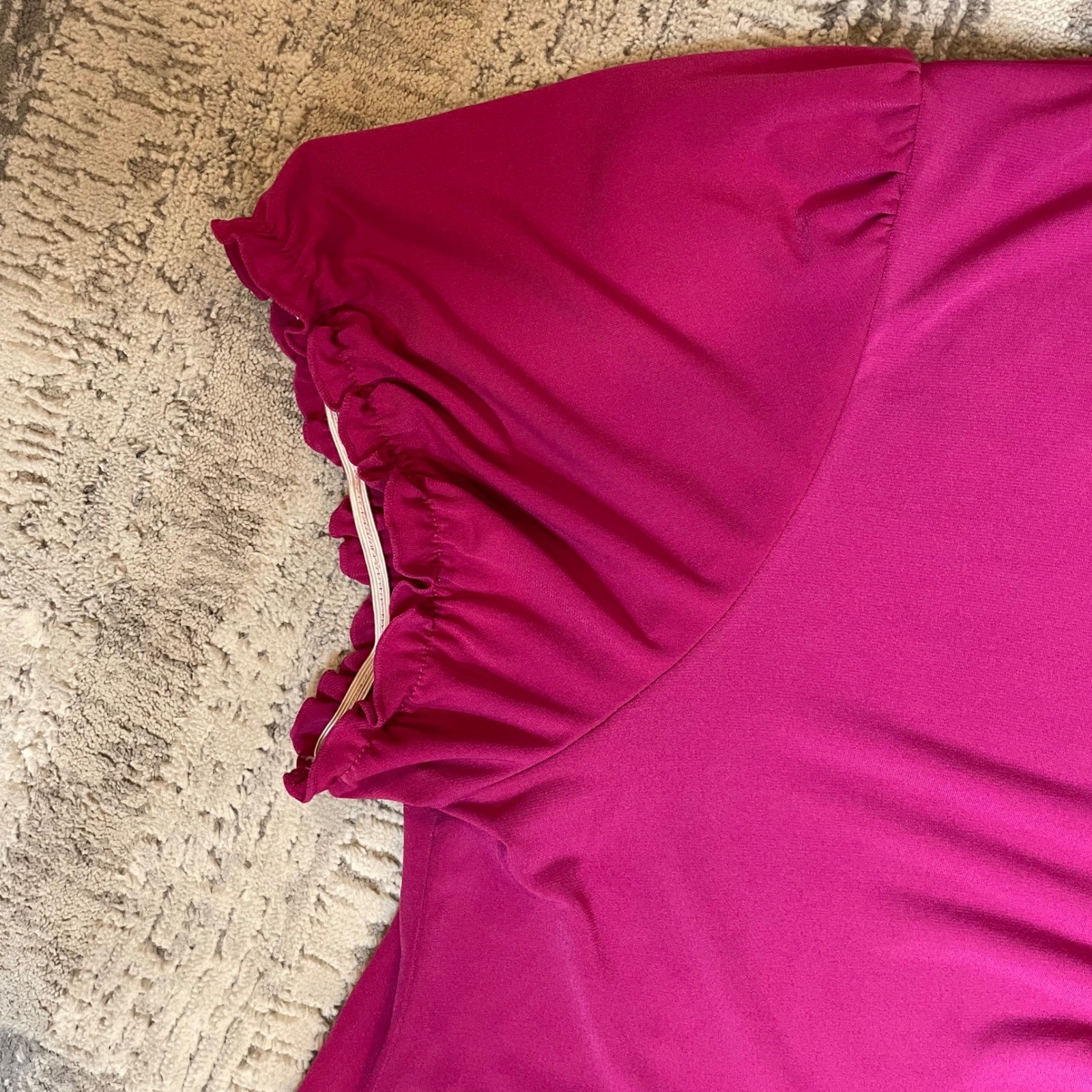 NEW Style & Co Woman Bright Azalea Pink Ruffle V-Neck Top 2X
