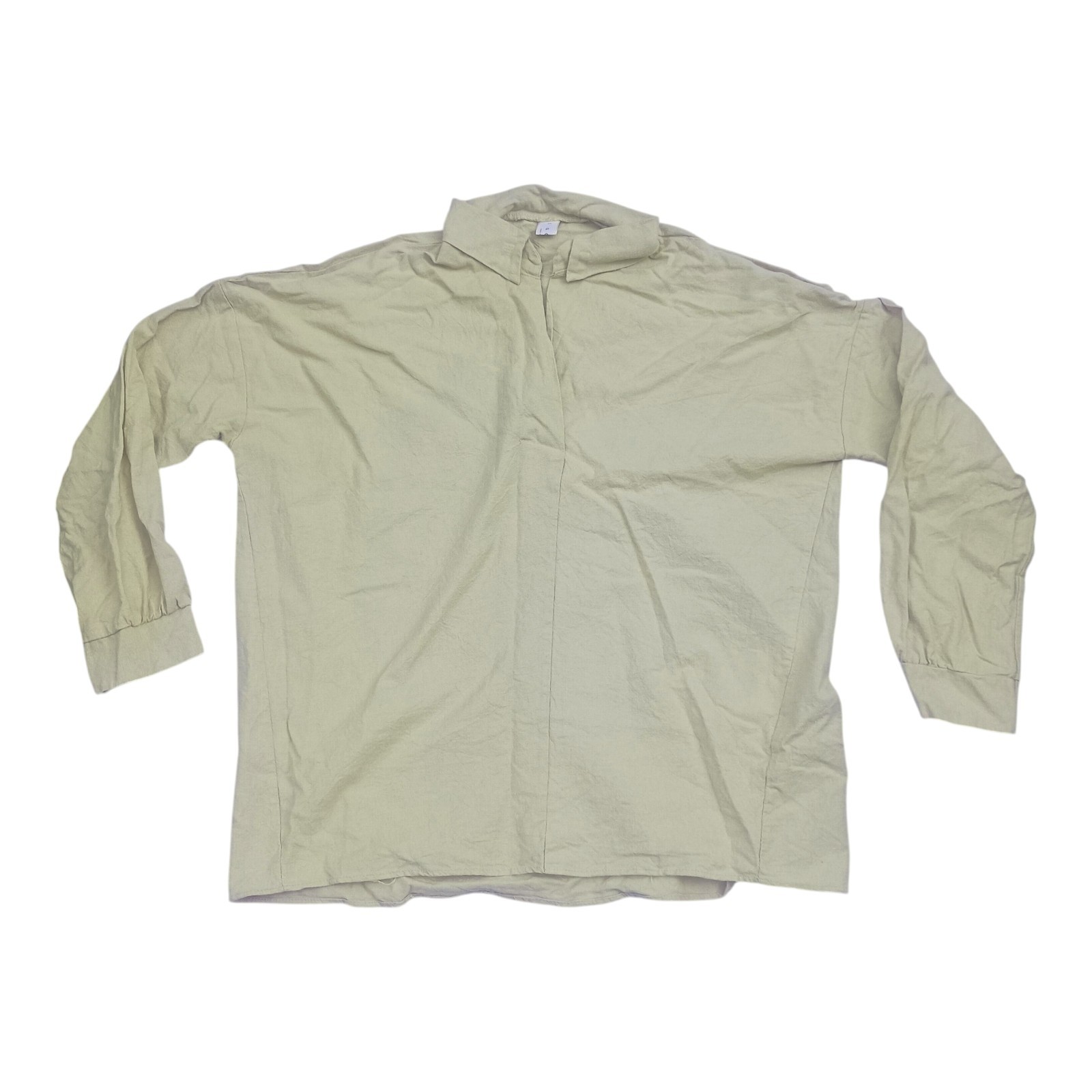 IGOTC Korea Beige Collared Blouse Size M/L 3/4 Sleeve Linen Cotton Look