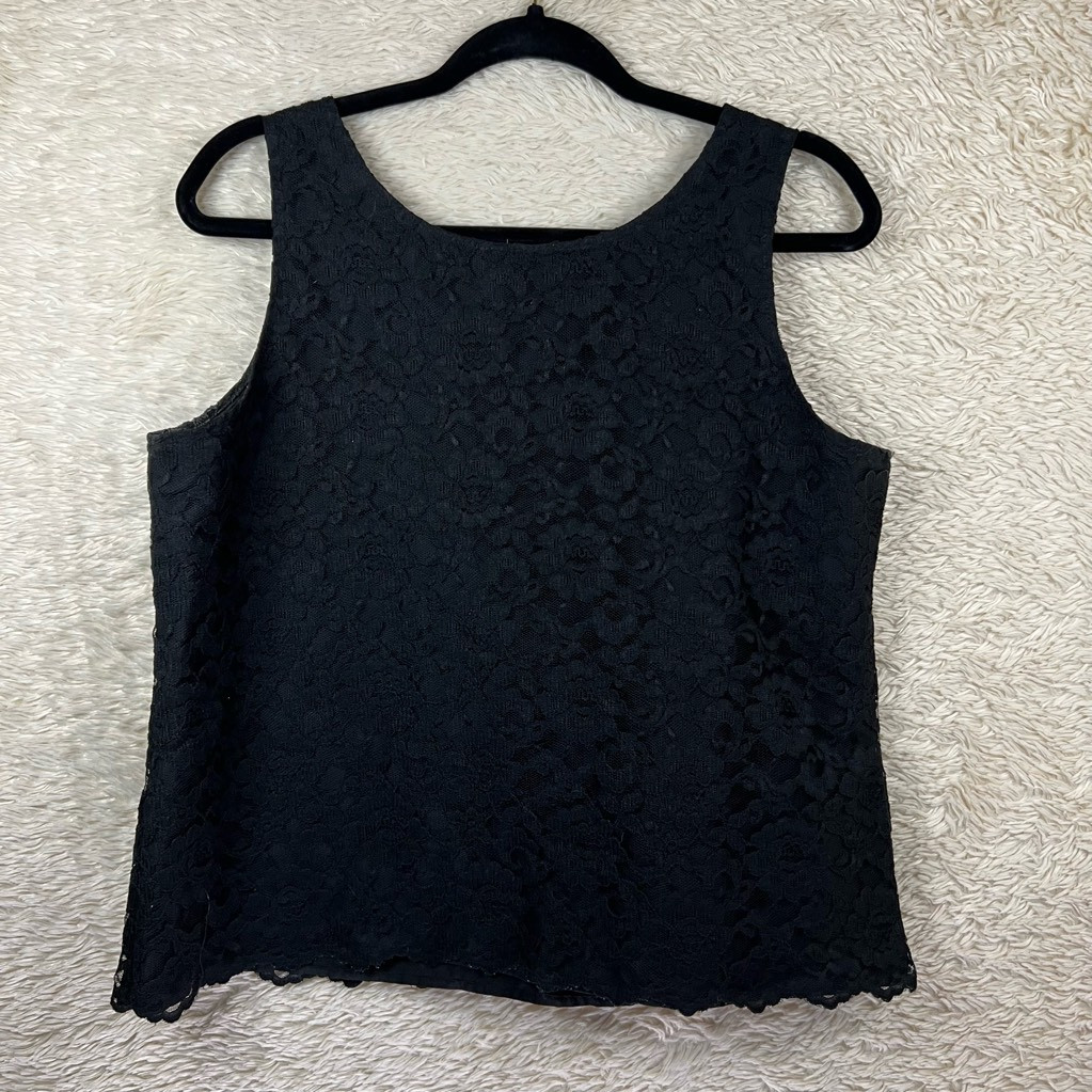 Diversity Blouse Tank Top Womens 14 Black Floral Lace Scoop Neck Lined Pullover
