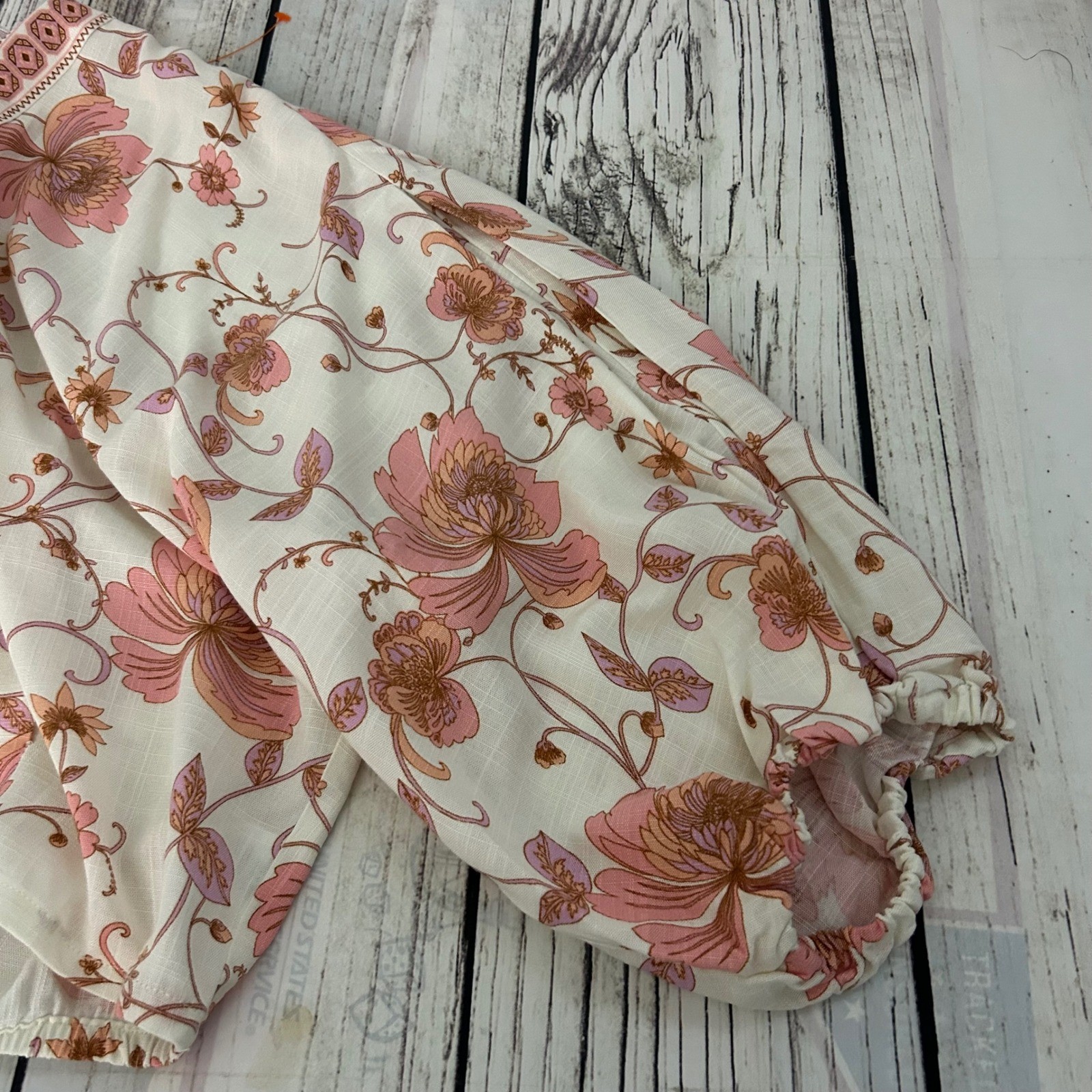 Rose + Olive Pink Floral Boho V-Neck Dolman Sleeve Cottagecore Top Womens M Crop