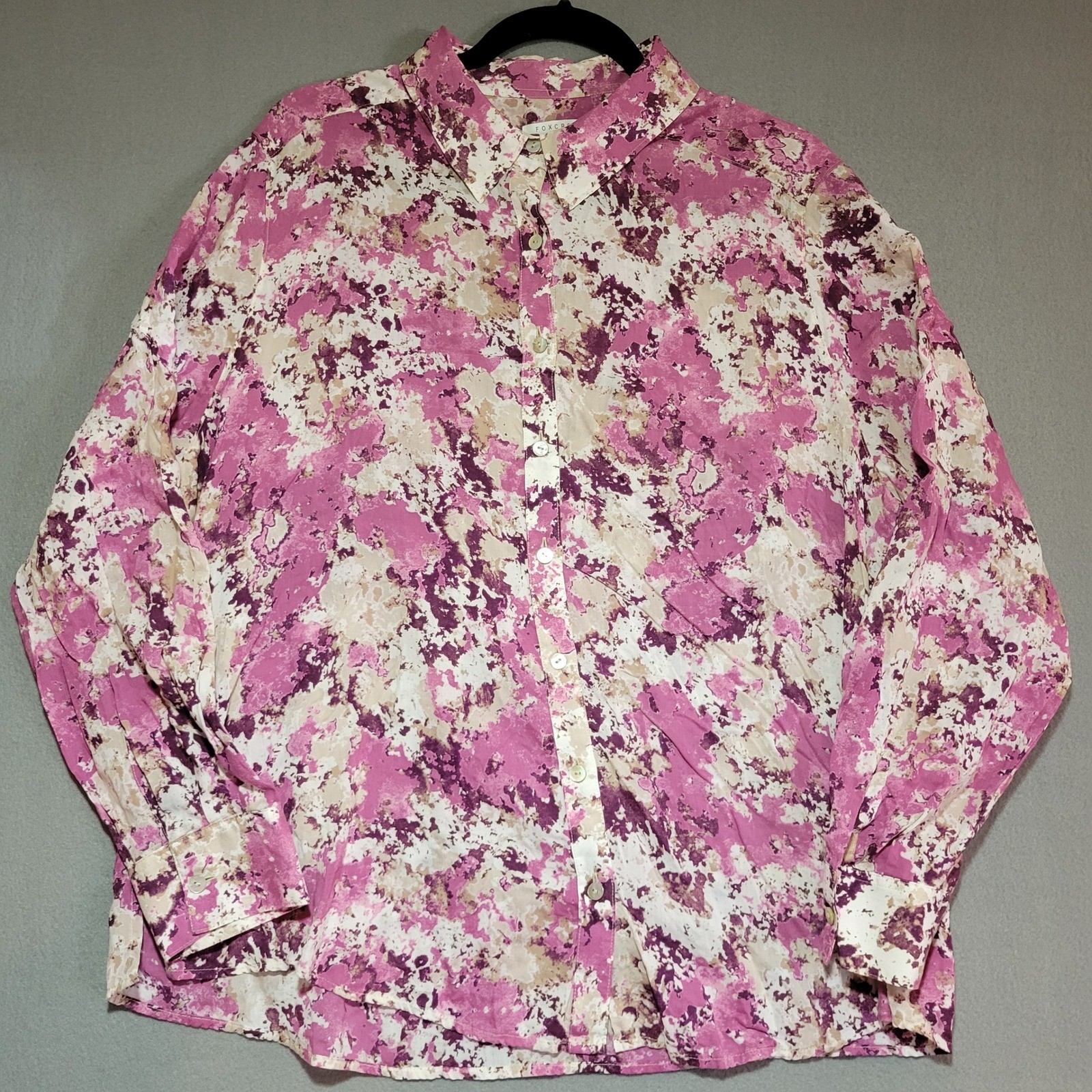Foxcroft Easy Care Shaped Button Down Shirt 16W Pink Purple Abstract Floral Long