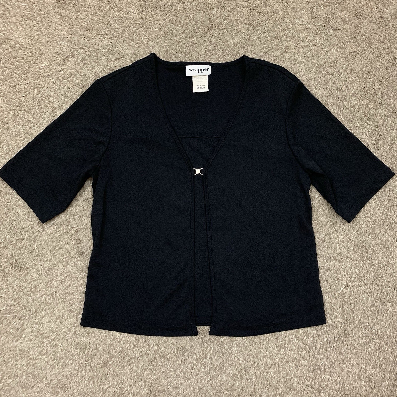 Wrapper Vintage Y2K Womens Medium Black Faux Cardigan Stretch Minimalist Top 90s