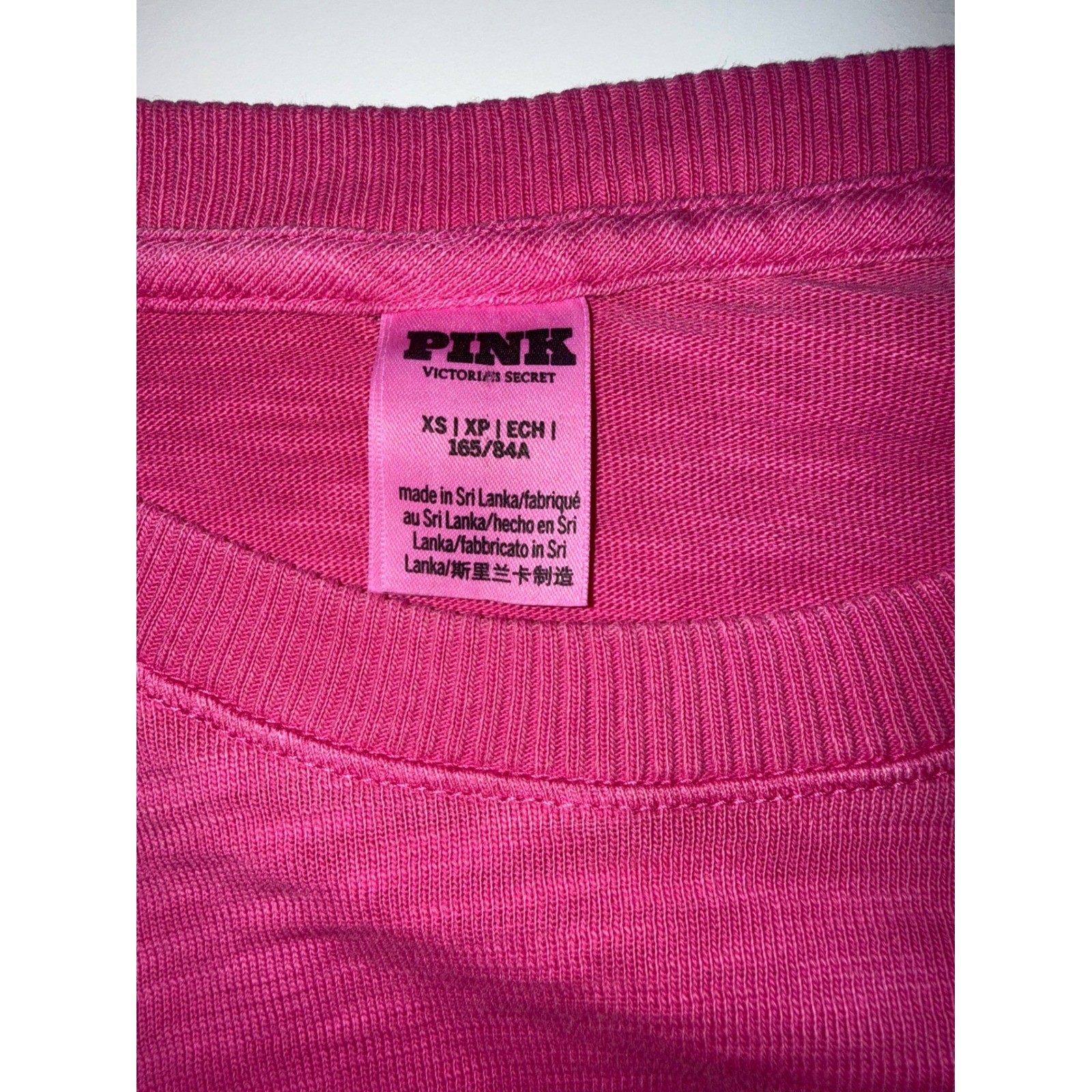 PINK Victoria’s Secret Oversized Long Sleeve Slub Knit Raw Hem Logo Hot Pink XS
