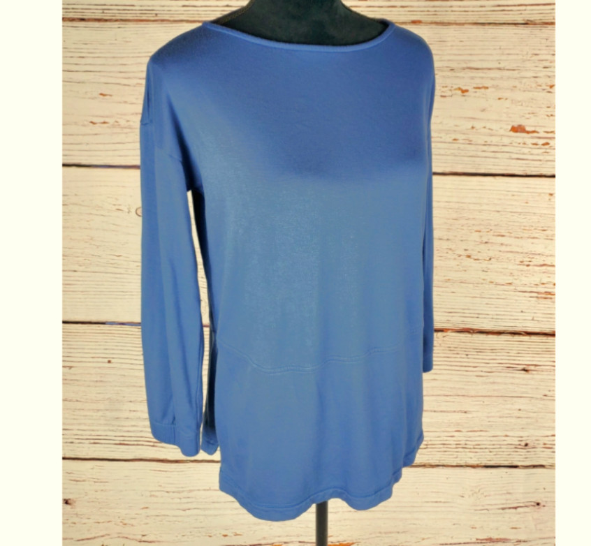 J Jill Top Women’s Size Small Slate Blue Side Zip Hem Fleece Lined Mid Weight
