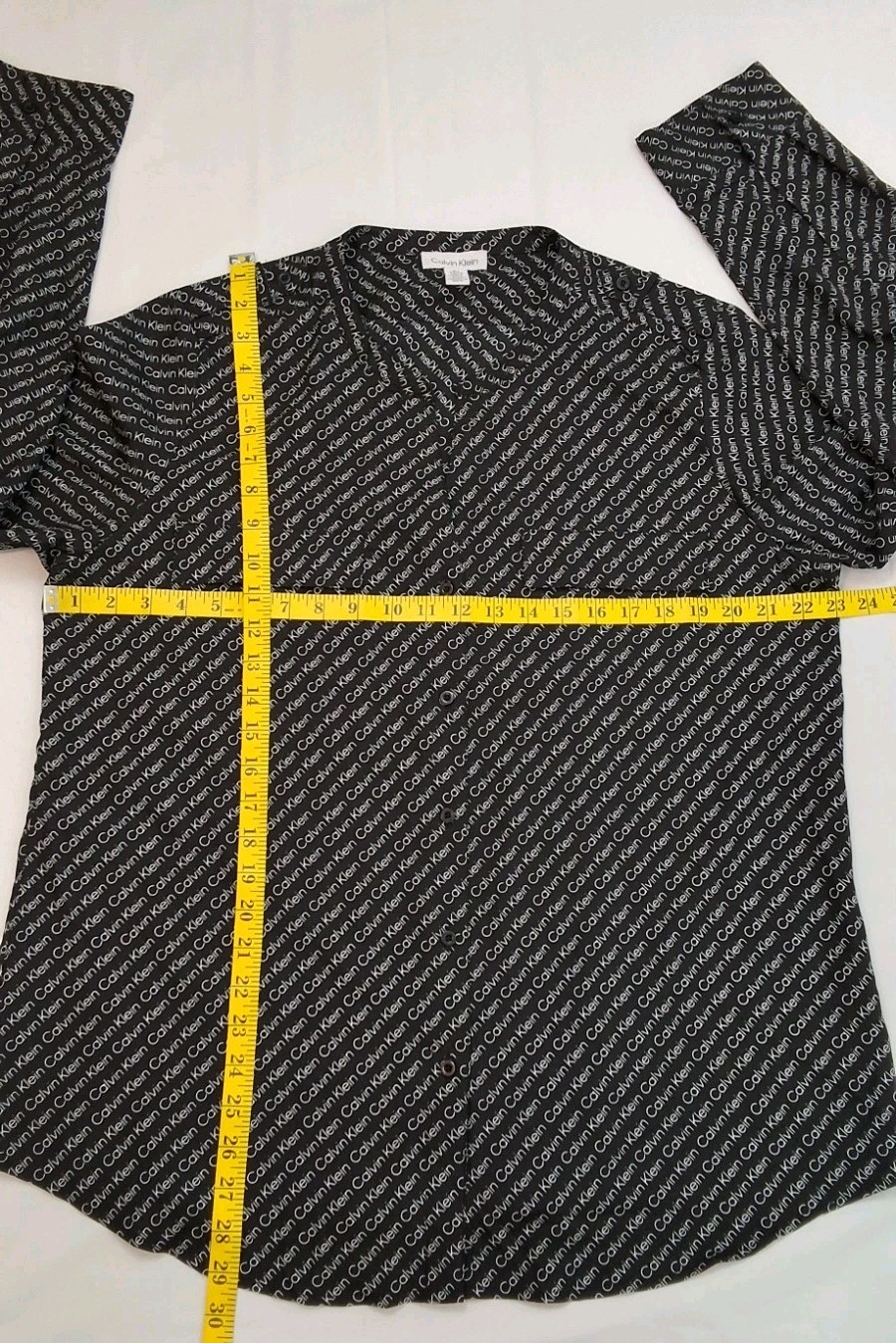 Calvin Klein Women’s Logo Blouse V-Neck Button Down Stand Collar Size-XL NEW