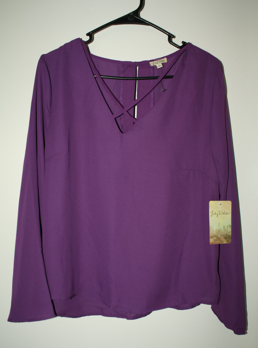 Lily White Women Purple Blouse Long Sleeve V-Neck Size XL Polyester NEW