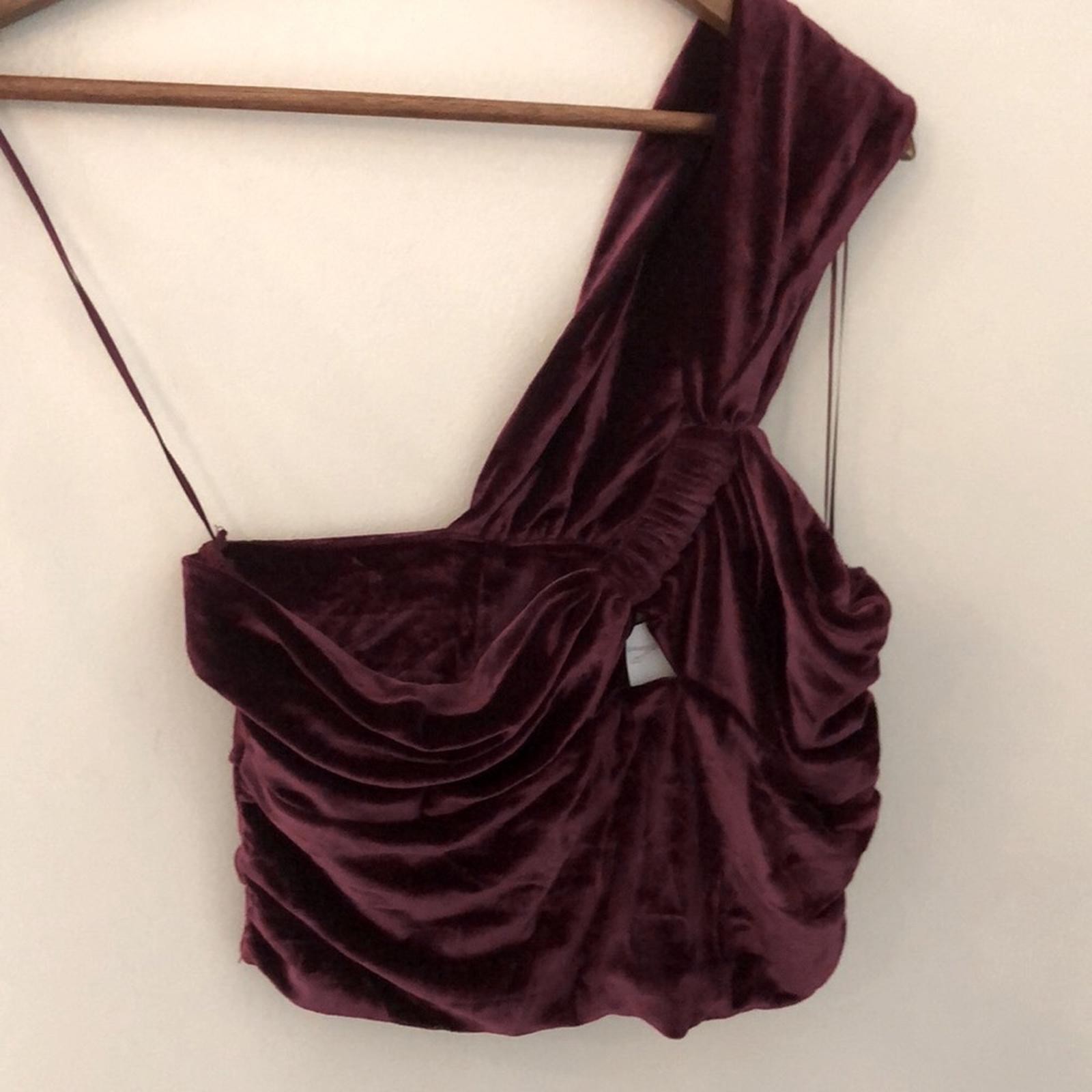 Velvet Burgundy one strap crop top with ruching SZ LG