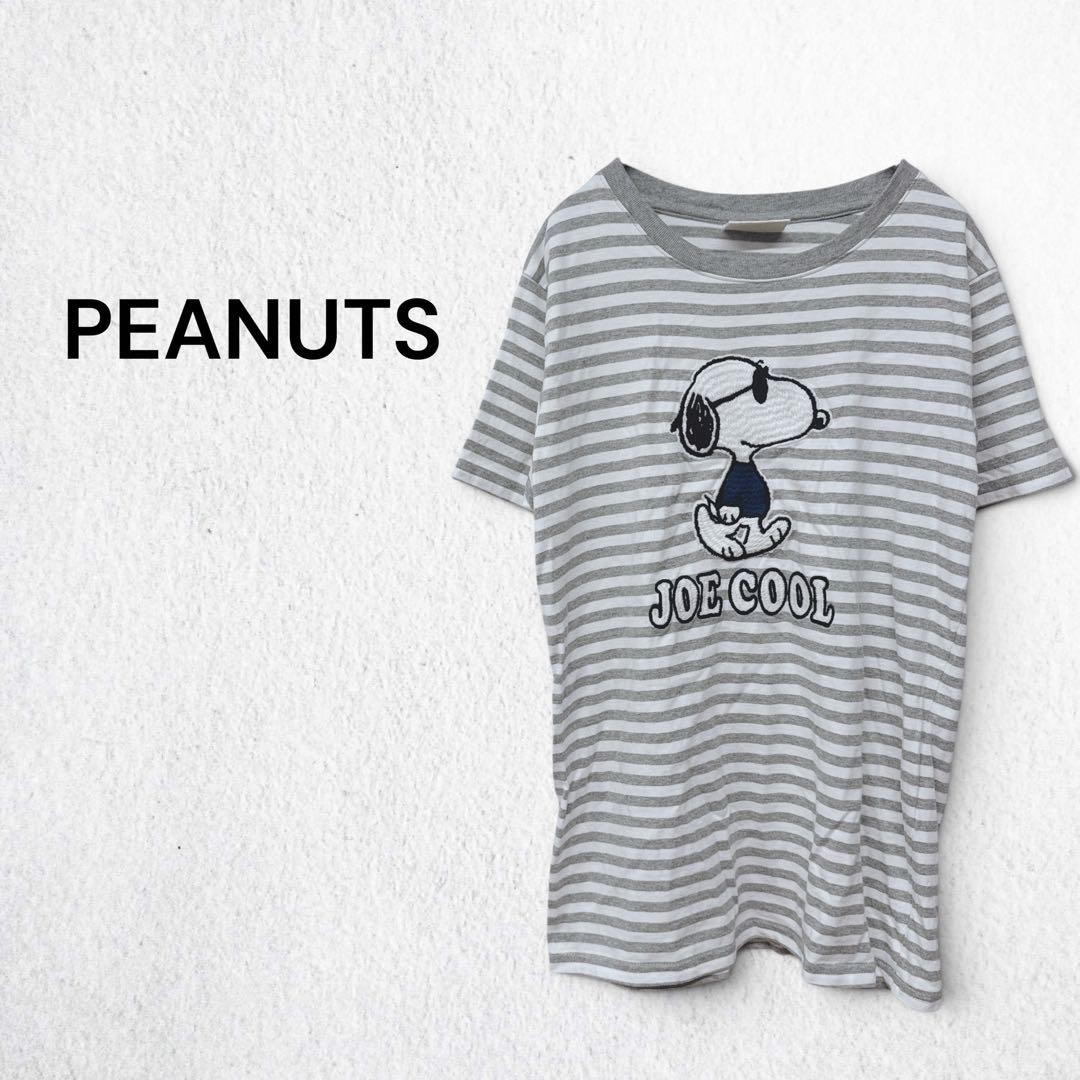 Peanuts Snoopy T-shirt Short Sleeve Cotton White Gray M Near Mint Condition