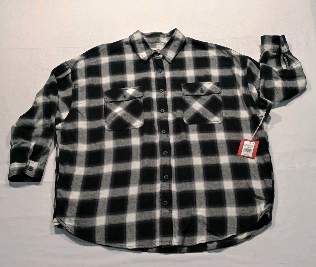 Mossimo Women XXL Oversized Black White Plaid Cotton Flannel Shacket Pockets