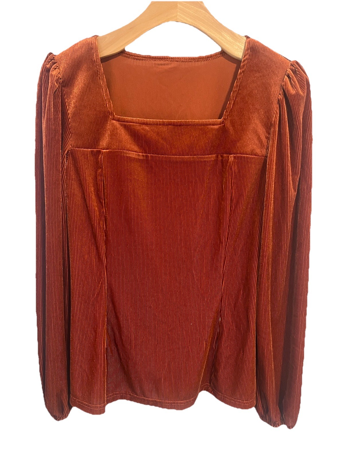 Beaudrm Blouse Womens Size Small Burnt Orange Square Neck Long Sleeve Ribbed NWT