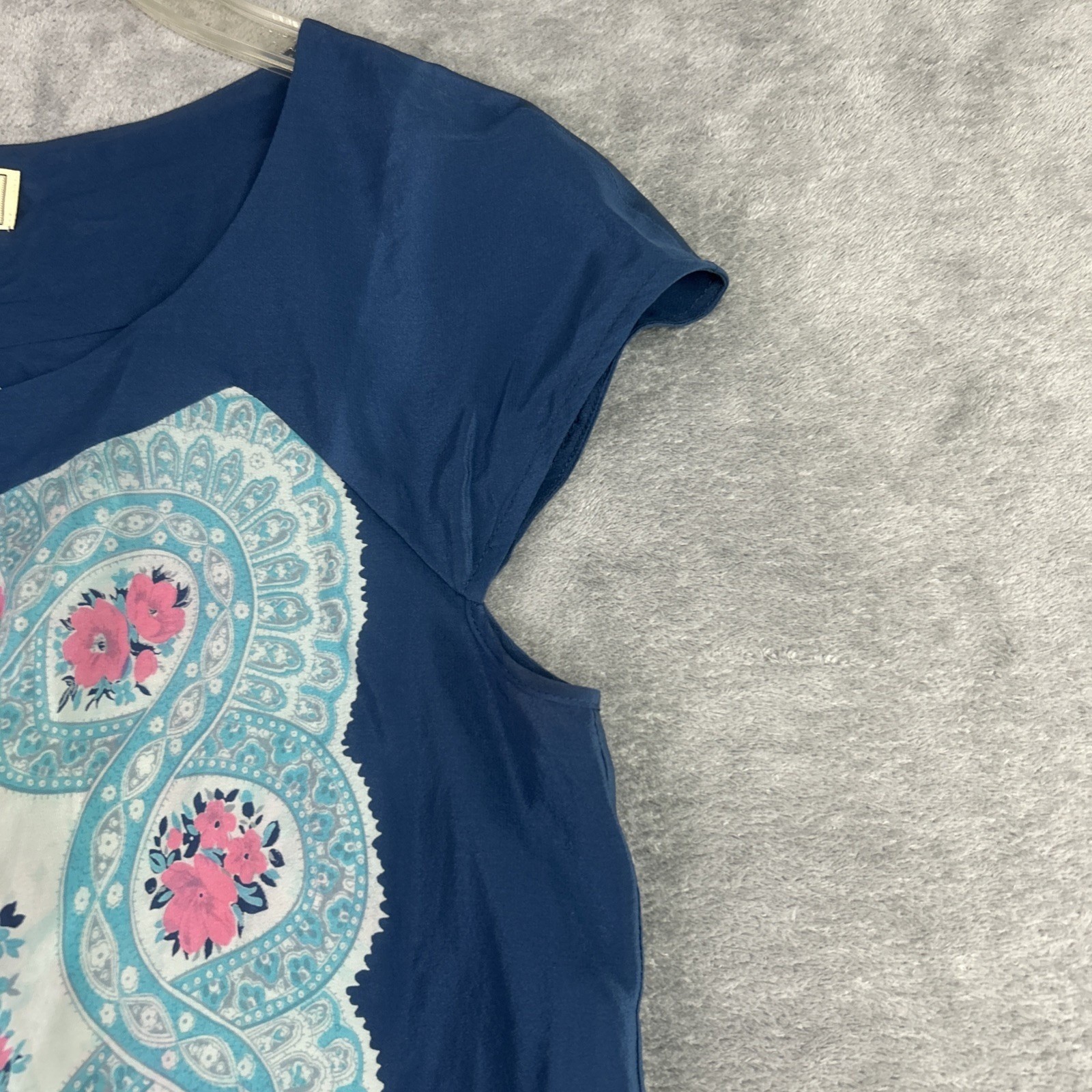 MOULINETTE SOEURS Anthropologie Blouse M 100% Silk Floral Print Top Boho Beach