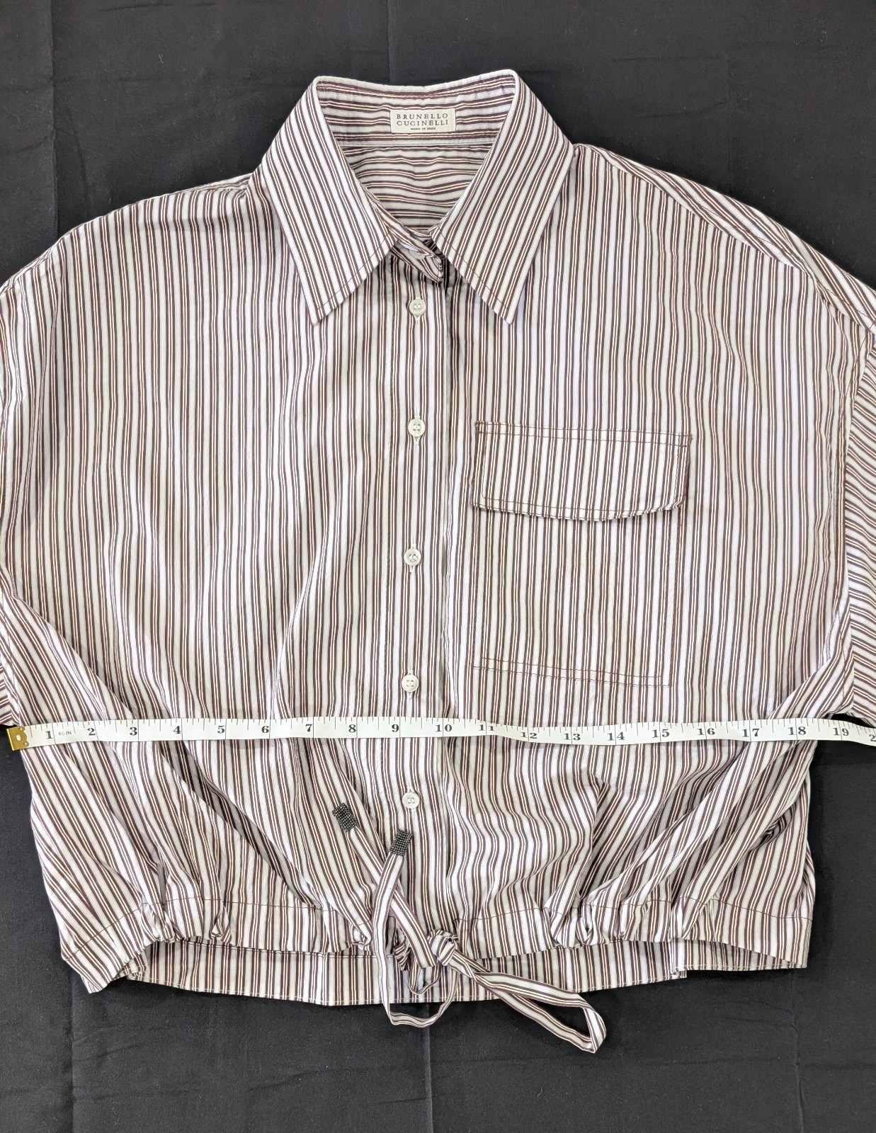 Brunello Cucinelli Striped Silk Cotton Crop Blouse Shirt S White Bordeaux NWT