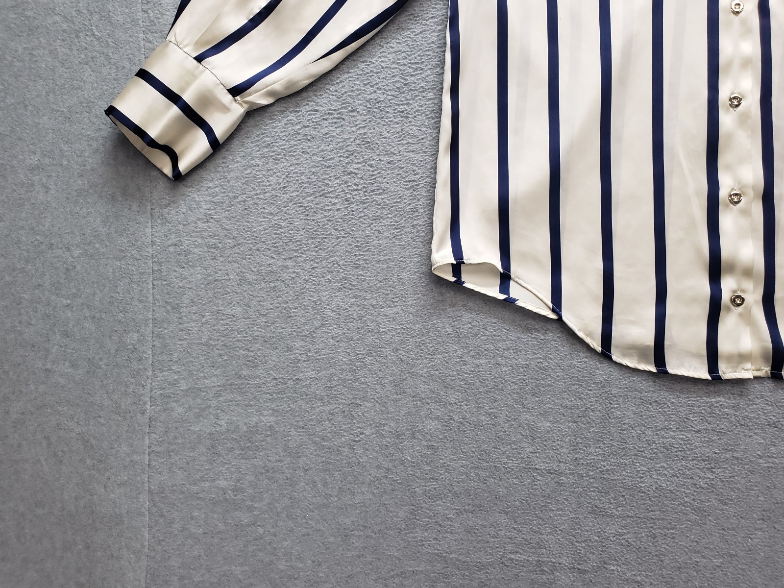 Zara Women Tops S Cream Navy Blue Striped Button Front Collared Long Sleeve City