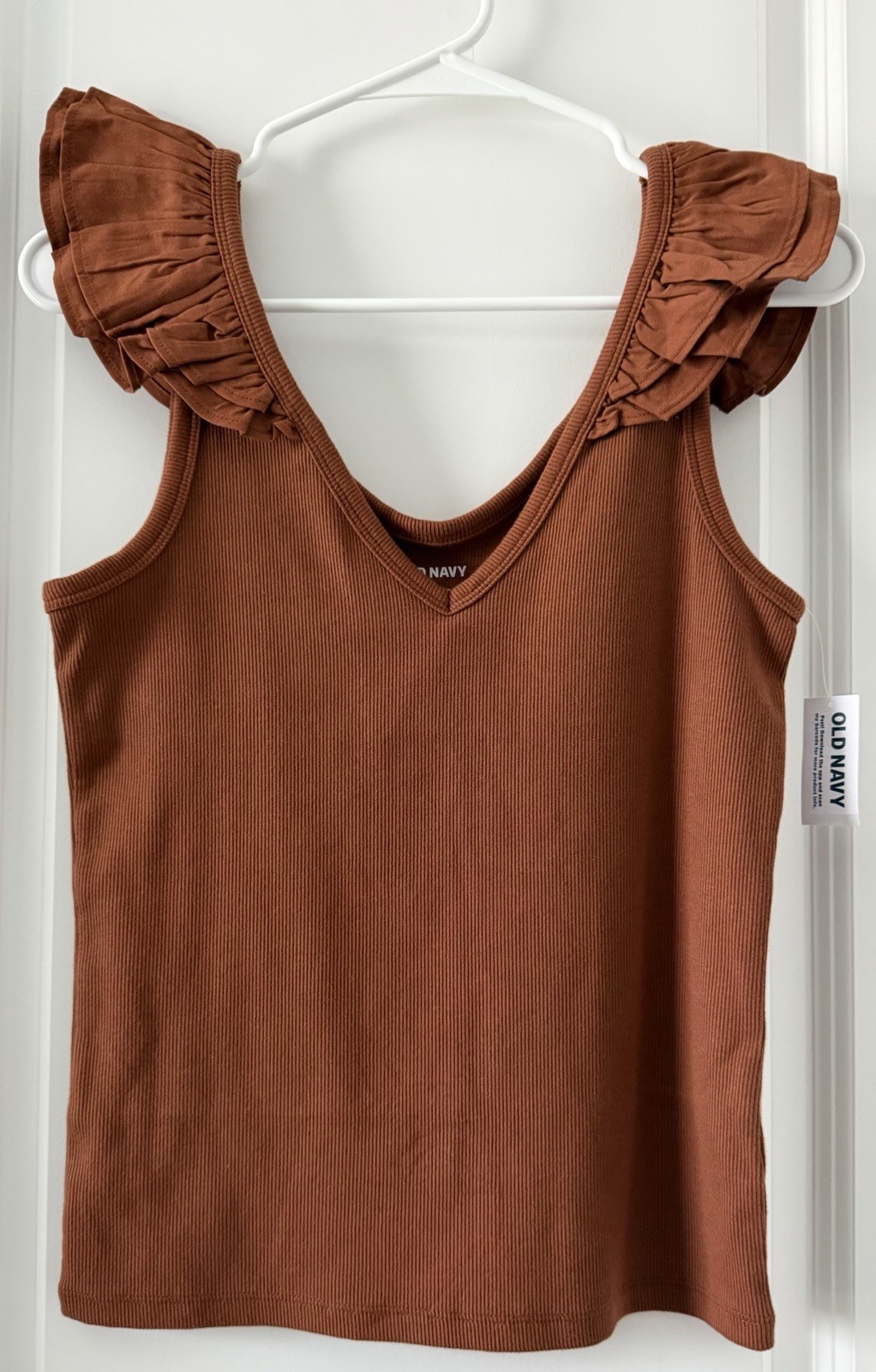 NWT Old Navy Brown Ruffled Mixed Fabric Tank Top Size Medium