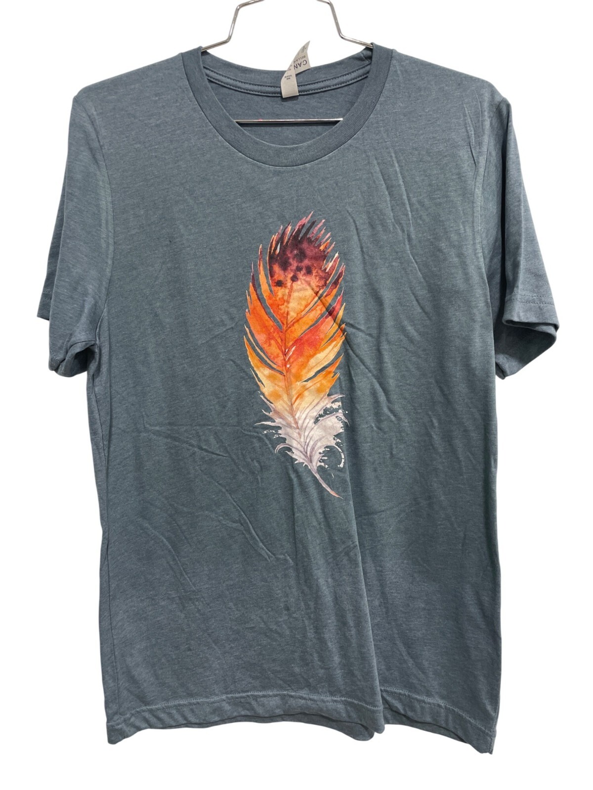 Bella + Canvas Feather Print Graphic TShirt Unisex M Short Sleeve Blue Basic Tee