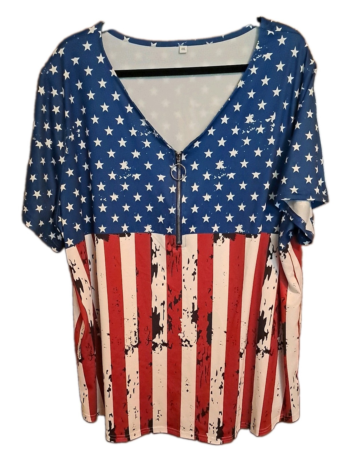 Unbranded Centenial Zip Front Top Womans Plus 4X Red White Blue Short Sleeve