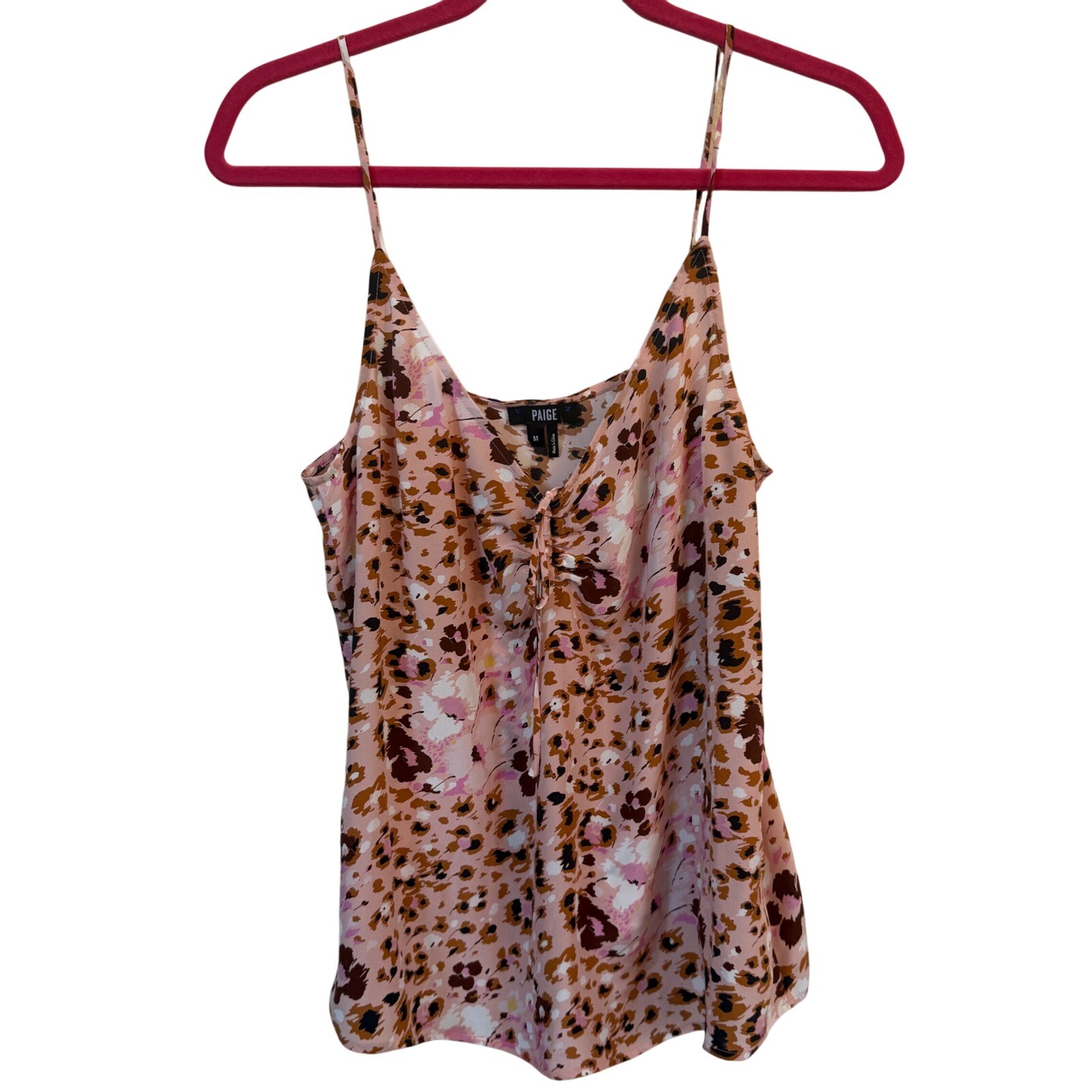 Paige Isela Floral Leopard Print Silk Tank Cami Pink Sz M Coquette Summer Y2K