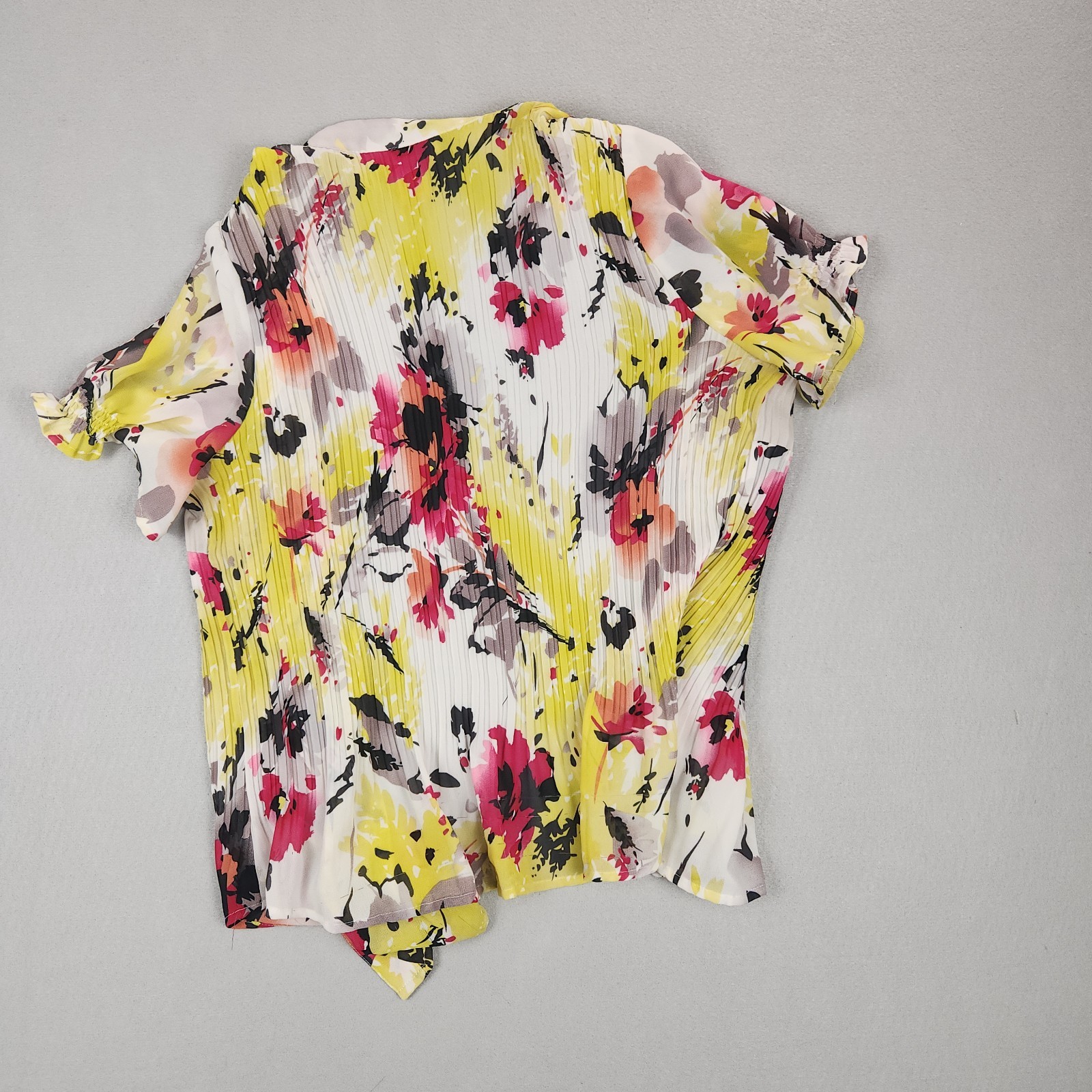 Matty M White Multi Floral Abstract Print Short Sleeve Blouse Women’s L (0105)