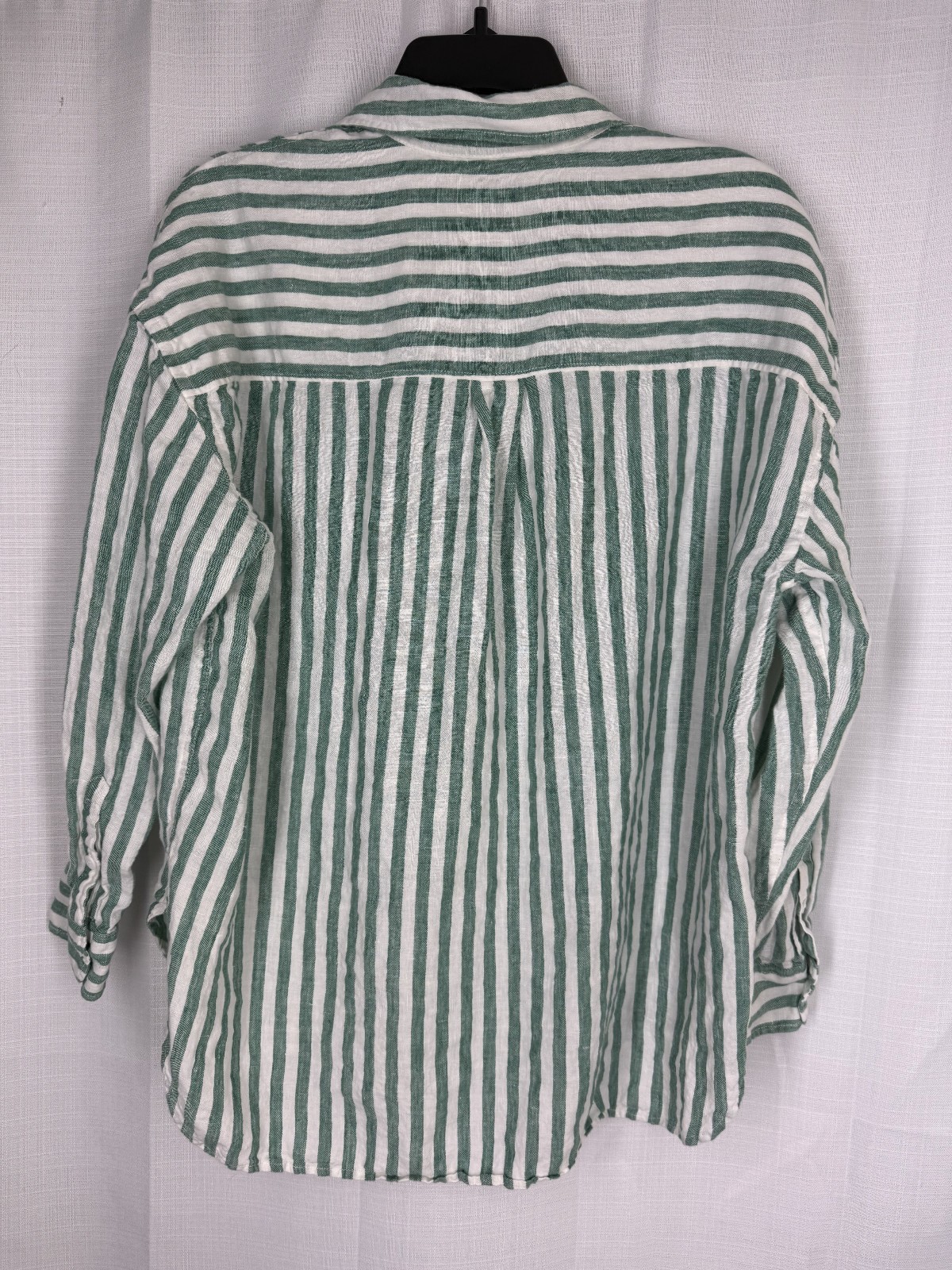 Faherty Laguna Linen Top Women M Green White Striped Boxy Relaxed Beach Vacation