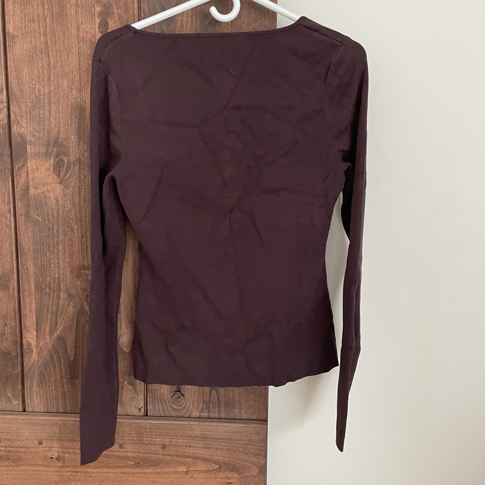 H&M Burgundy Ribbed Square Neck Long Sleeve Top Size Medium Knit