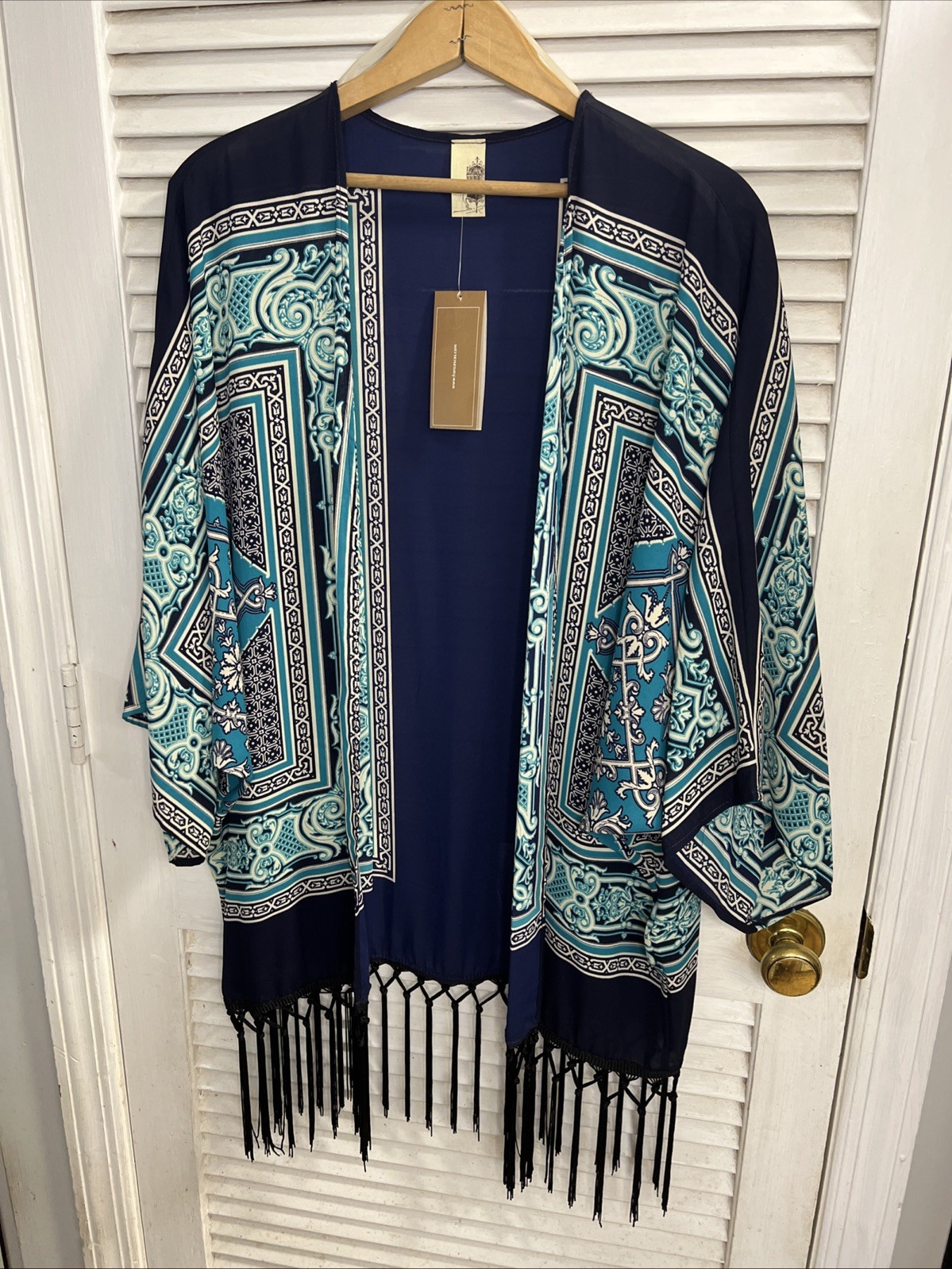 Kimono One Size Blue Hippie , Boho , Bottom Tassel Fringe Hem NWT