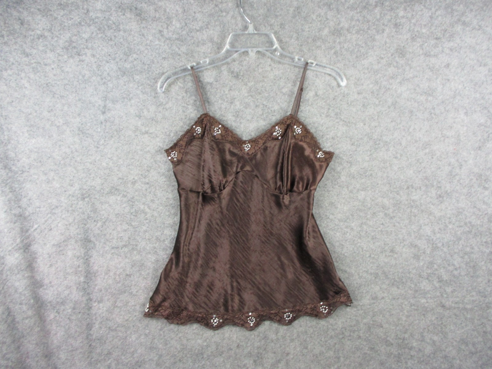 Vintage Cami Women Small Brown Satin Top coquette Grunge Whimsy Babydoll Y2K
