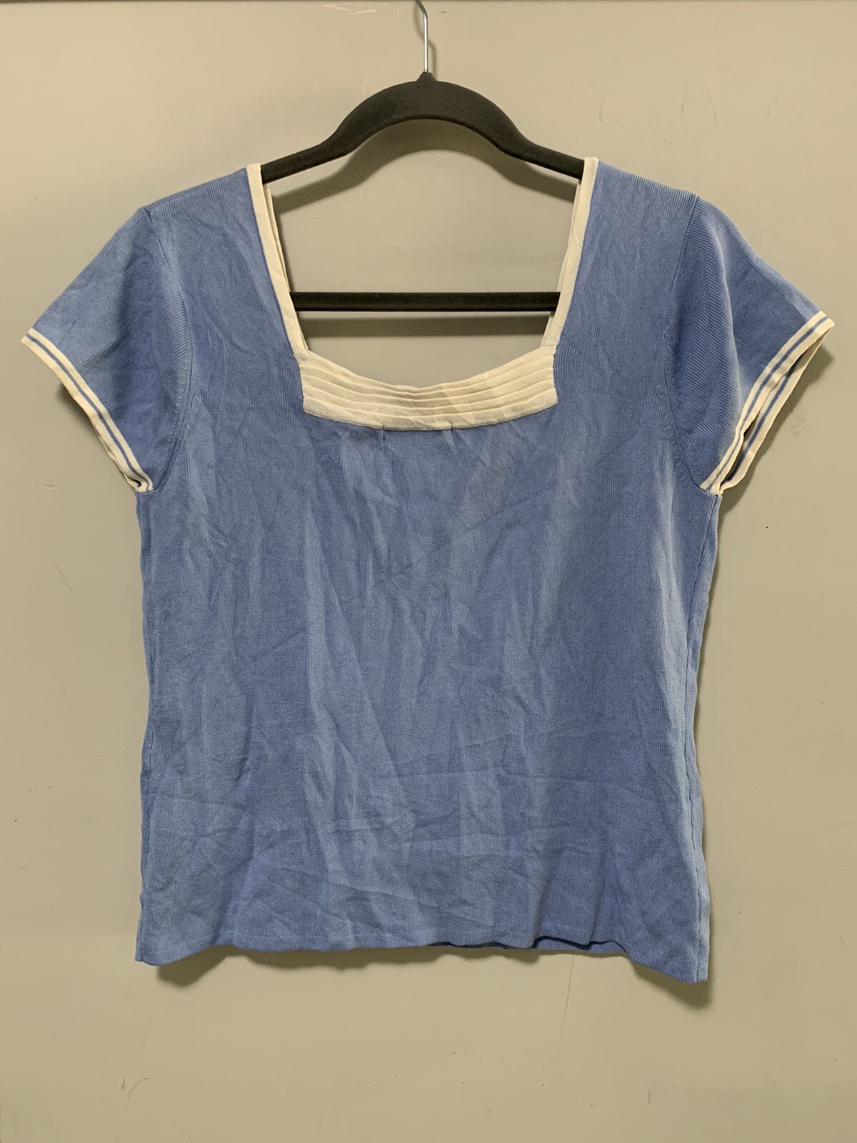Vintage CARDUCCI Women Medium Blue Shirt Designer Stretch Top 90s Chic Classic