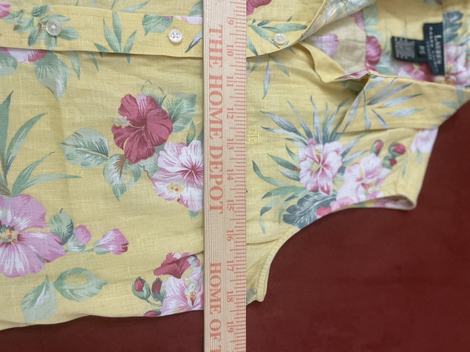 Lauren Ralph Lauren Button Up Shirt Womens P/S Yellow Floral Linen Sleeveless