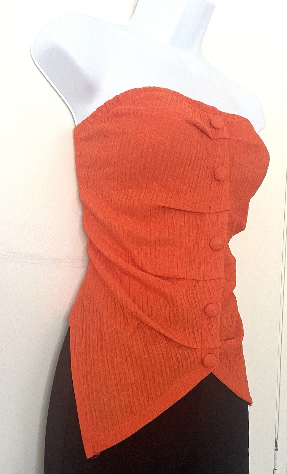 Women’s Casual Strapless Orange Button Front Tube Summer Top Blouse Size XL