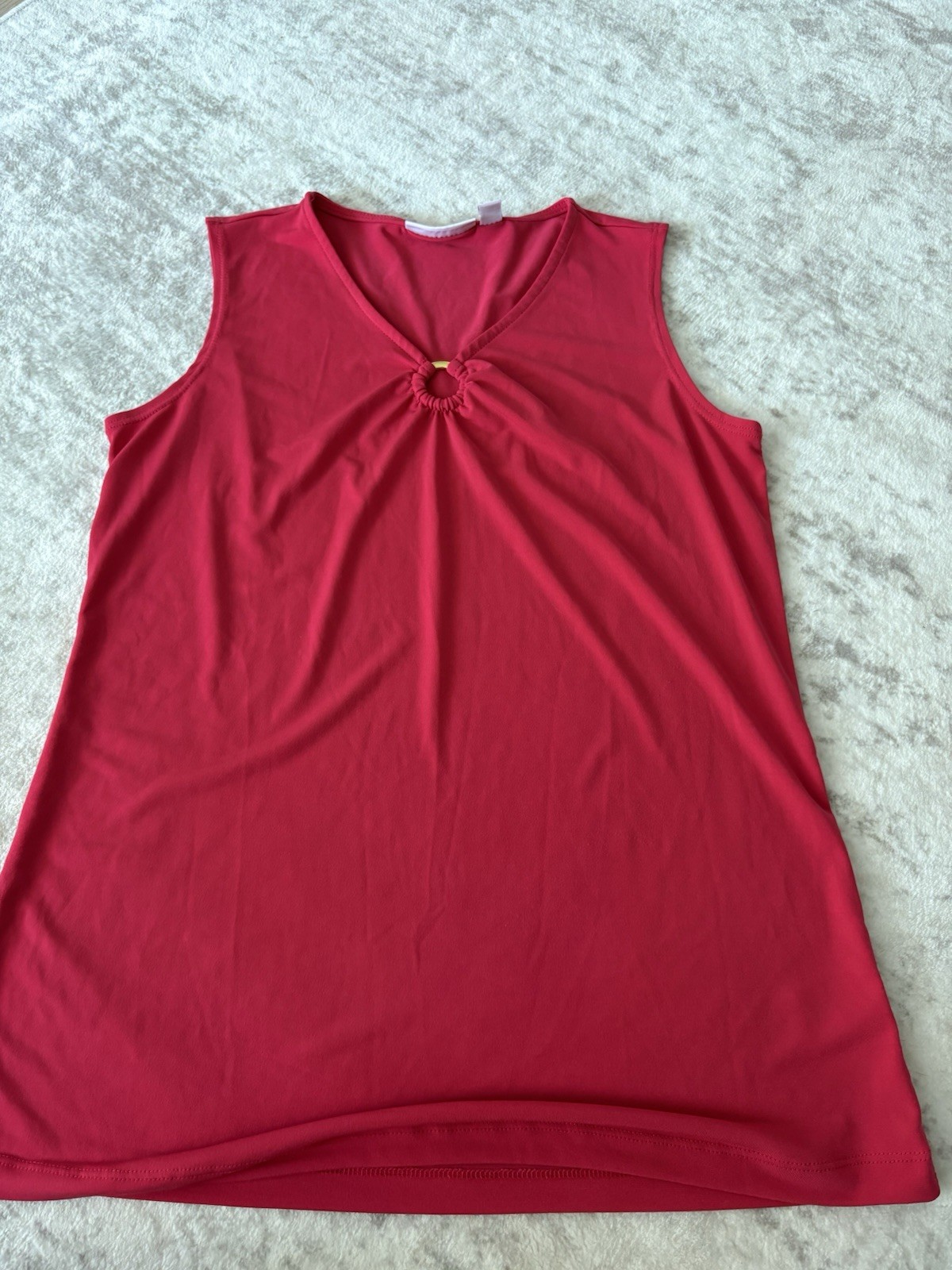 Susan Graver Women’s XXS Red Solid V-Neck Sleeveless Ring Accent Jersey Tank