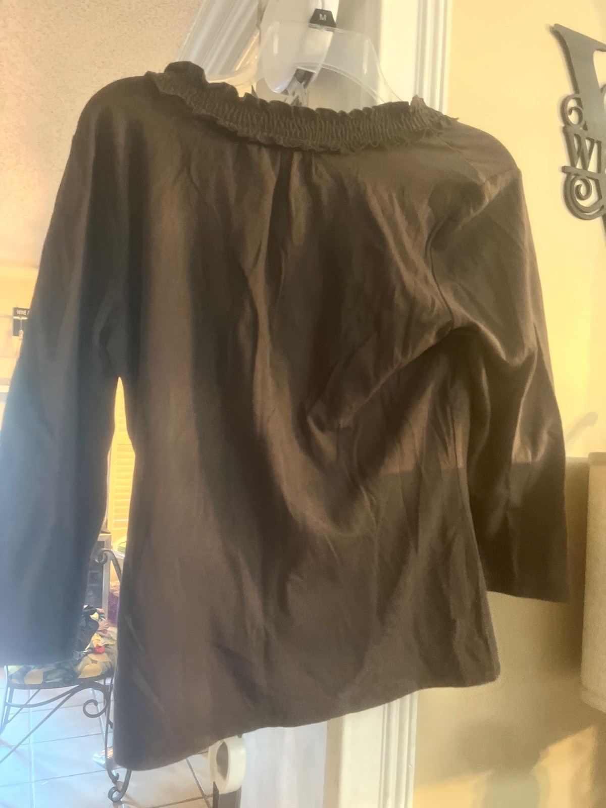 womens size small brown apostrophe stretch blouse