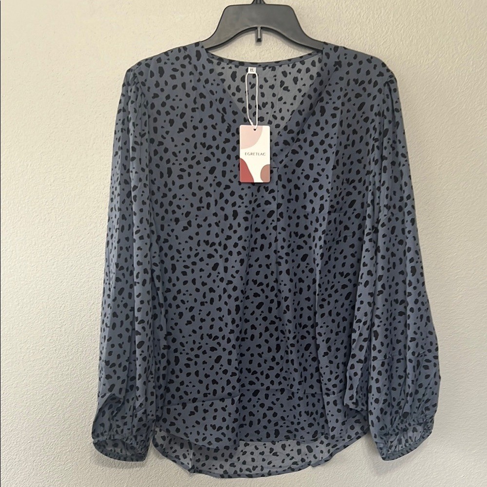 New Egretlac Gray Black Women’s Top XL Long Sleeve Lightweight Animal Print