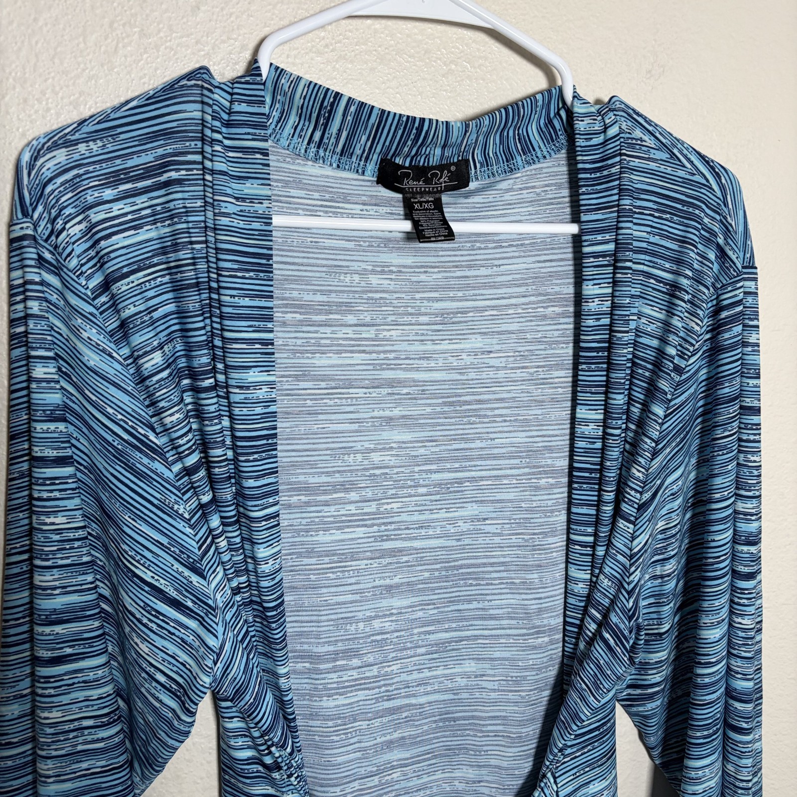 Rene Rofe Robe Women’s XL Blue Tie 3/4 Sleeve Printed Open Pajama Lightweight