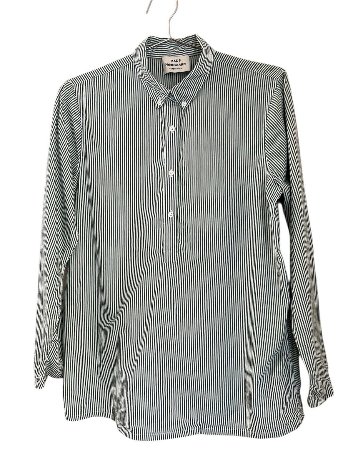 MADS NORGAARD COPENHAGEN Popover Shirt Women’s 36/ S/6 Pop Stripe Green L Sleeve